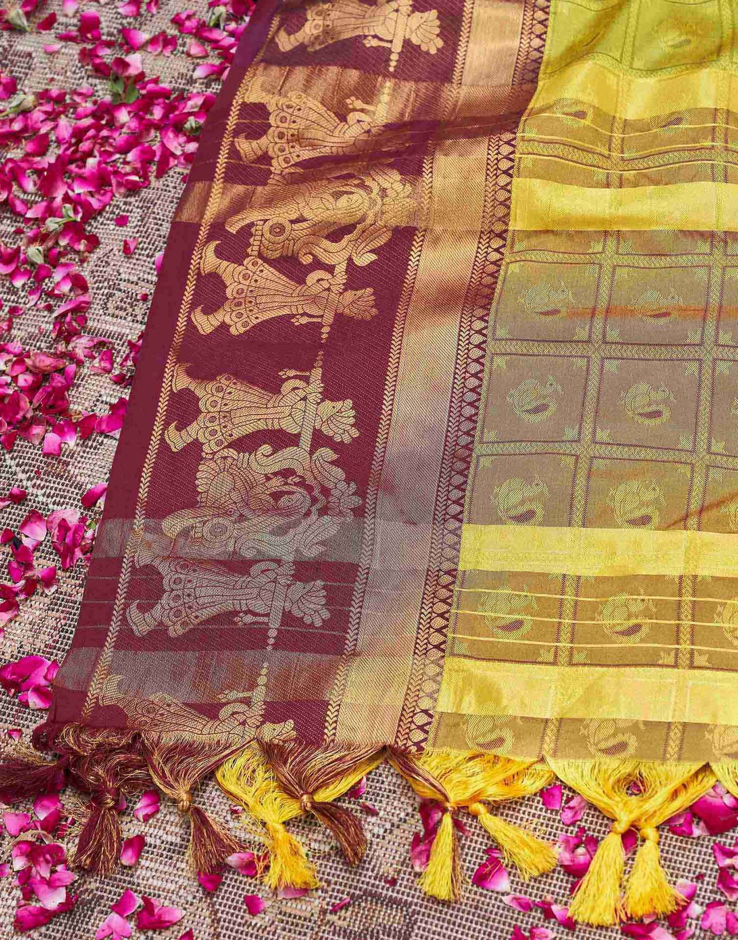 Mustard Silk Woven Kanjivaram Saree