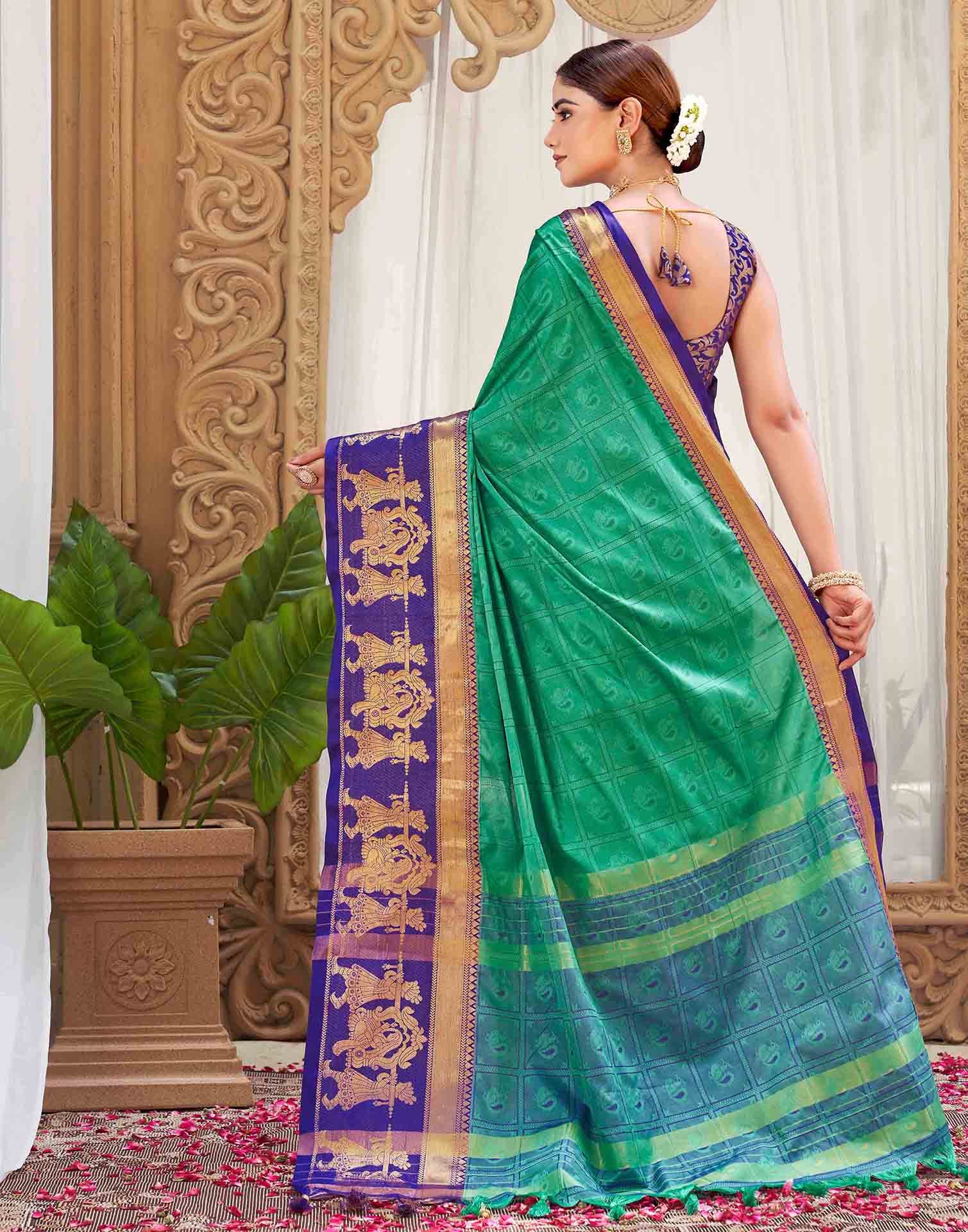 Teal Green Silk Woven Kanjivaram Saree