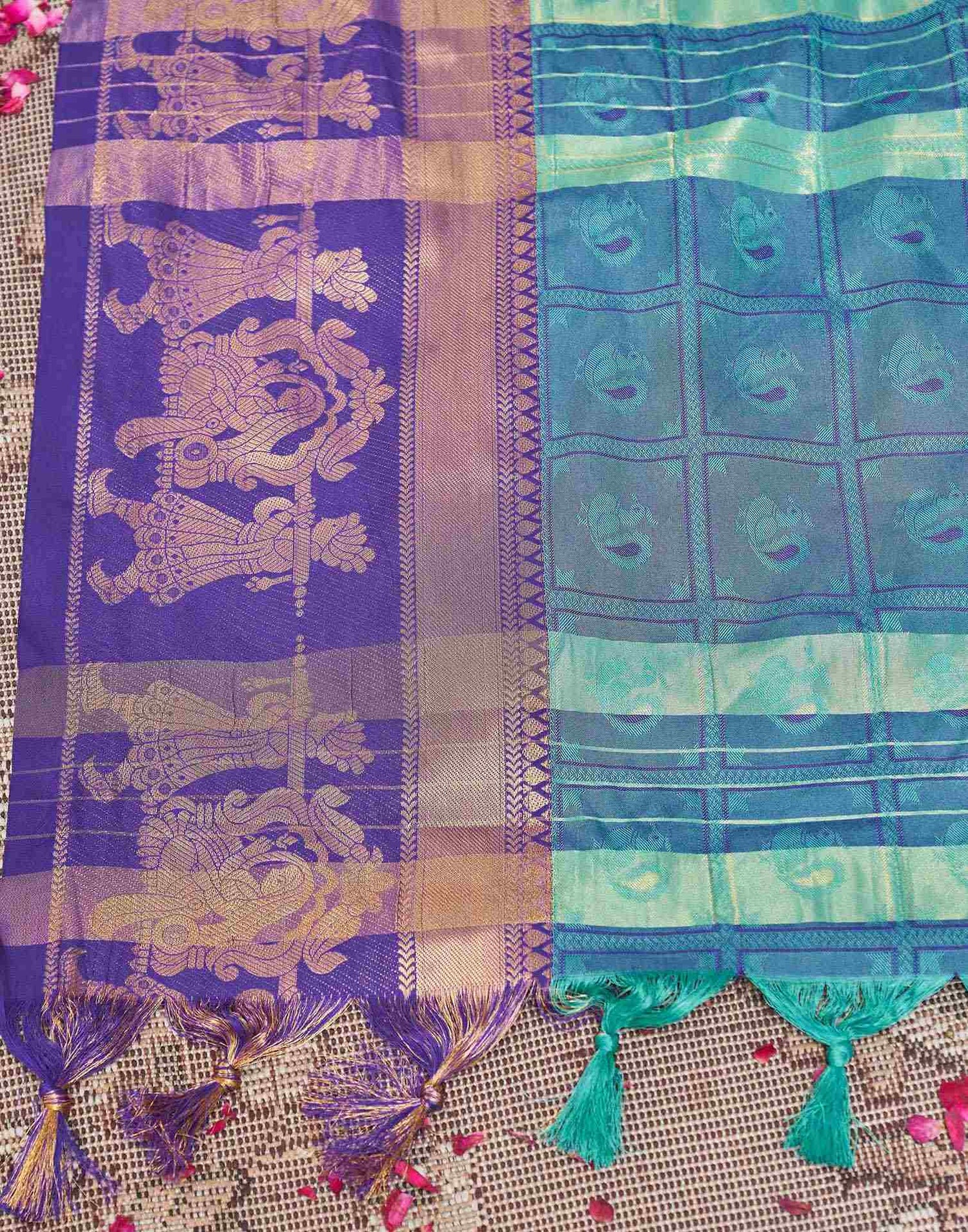 Teal Green Silk Woven Kanjivaram Saree