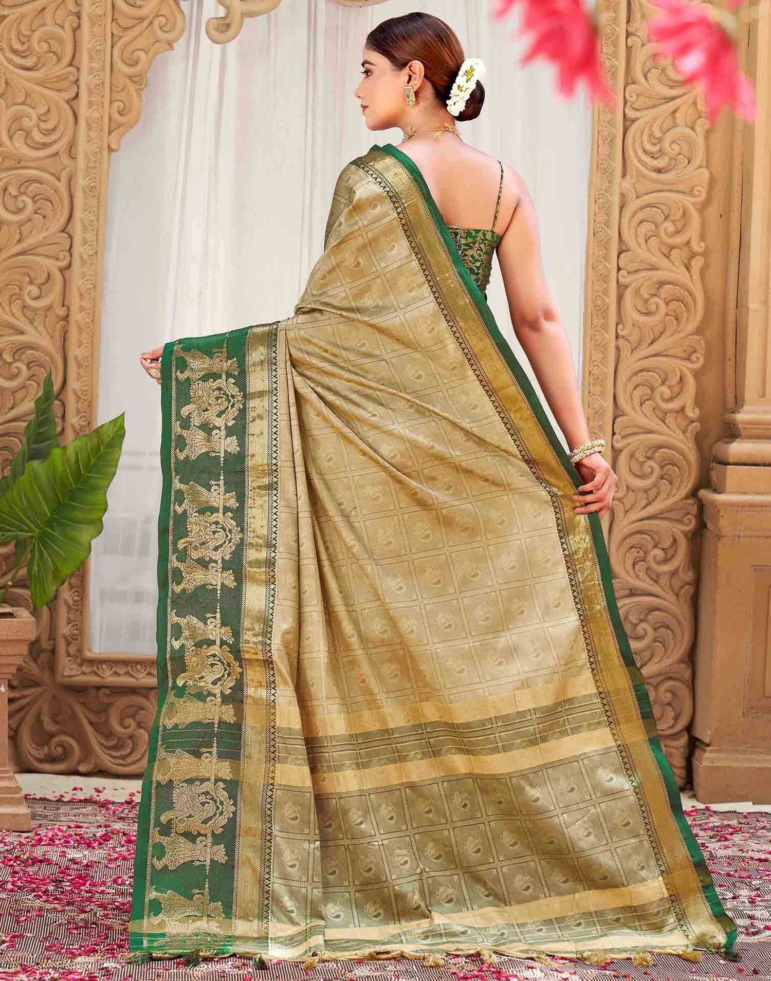 Khaki Silk Woven Kanjivaram Saree