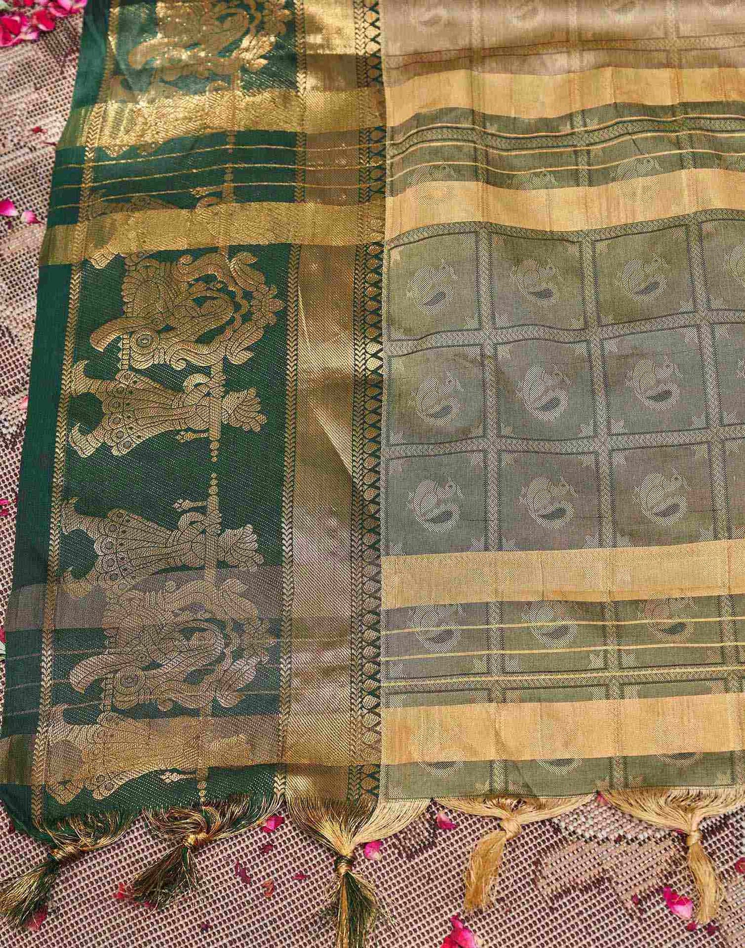 Khaki Silk Woven Kanjivaram Saree