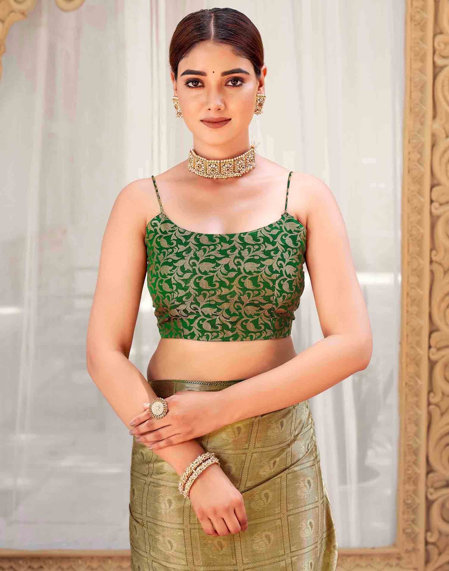 Khaki Silk Woven Kanjivaram Saree