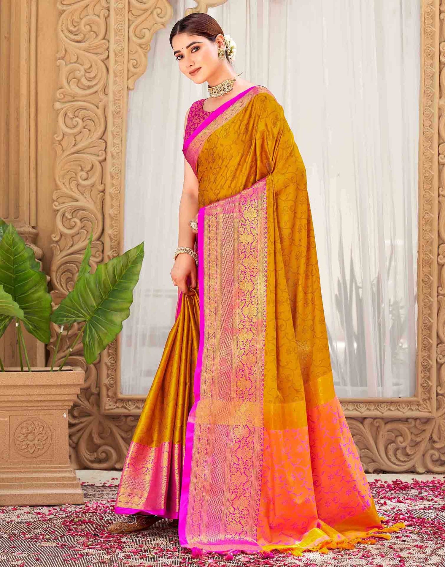 Mustard Yellow Silk Woven Kanjivaram Saree