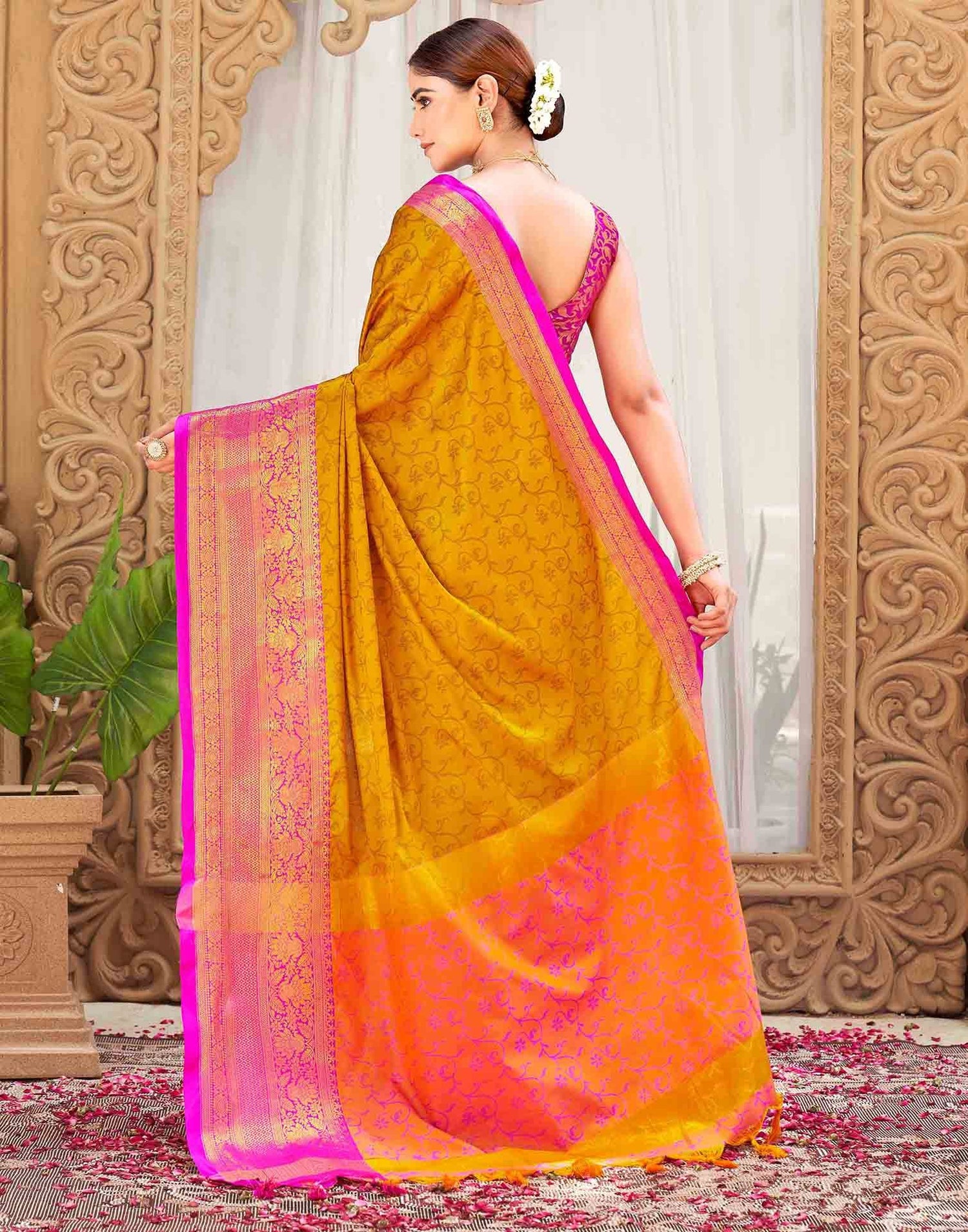 Mustard Yellow Silk Woven Kanjivaram Saree