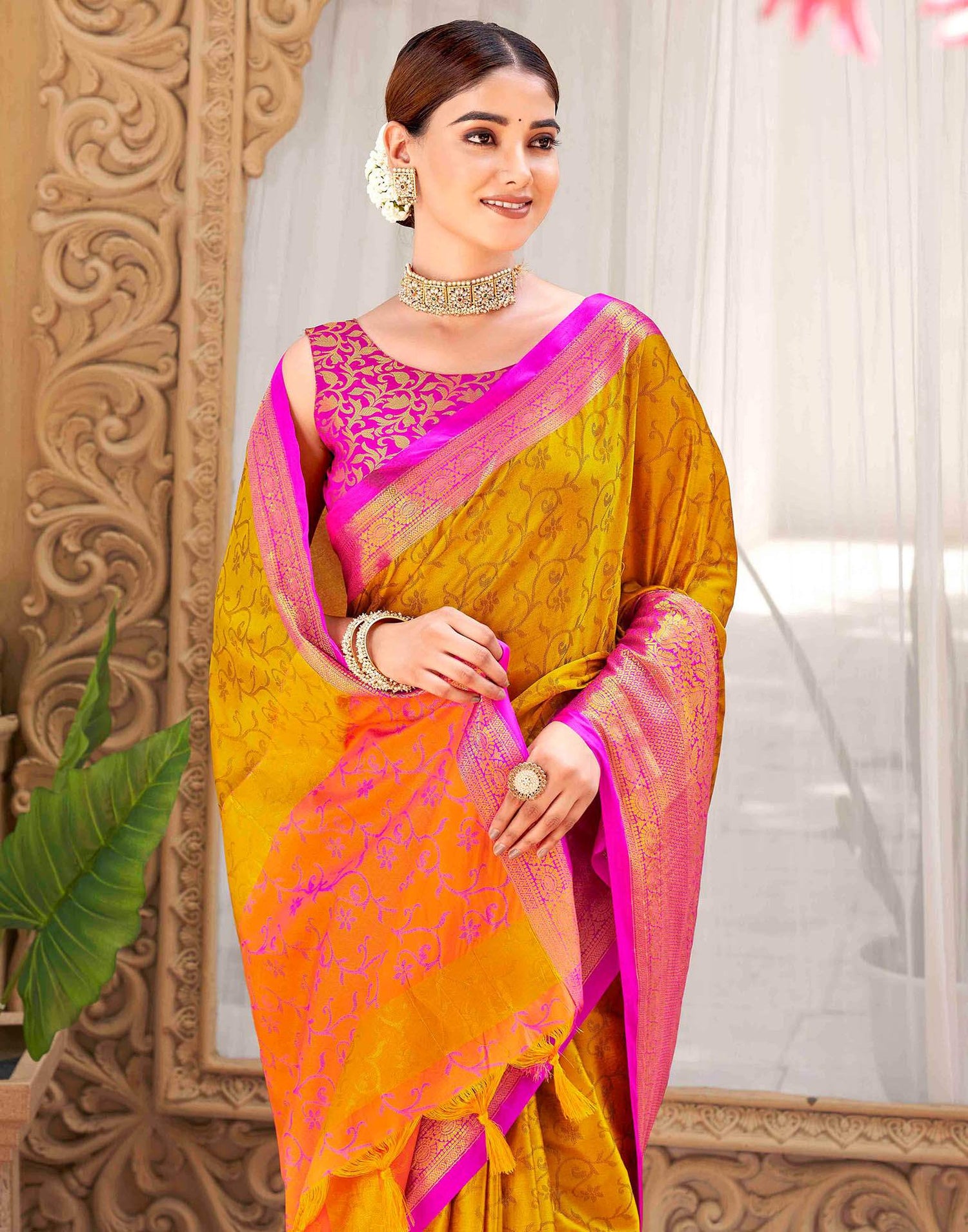 Mustard Yellow Silk Woven Kanjivaram Saree