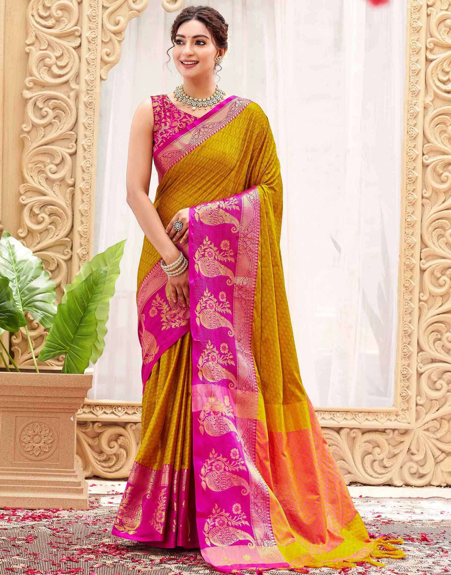 Mustard Yellow Silk Woven Kanjivaram Saree