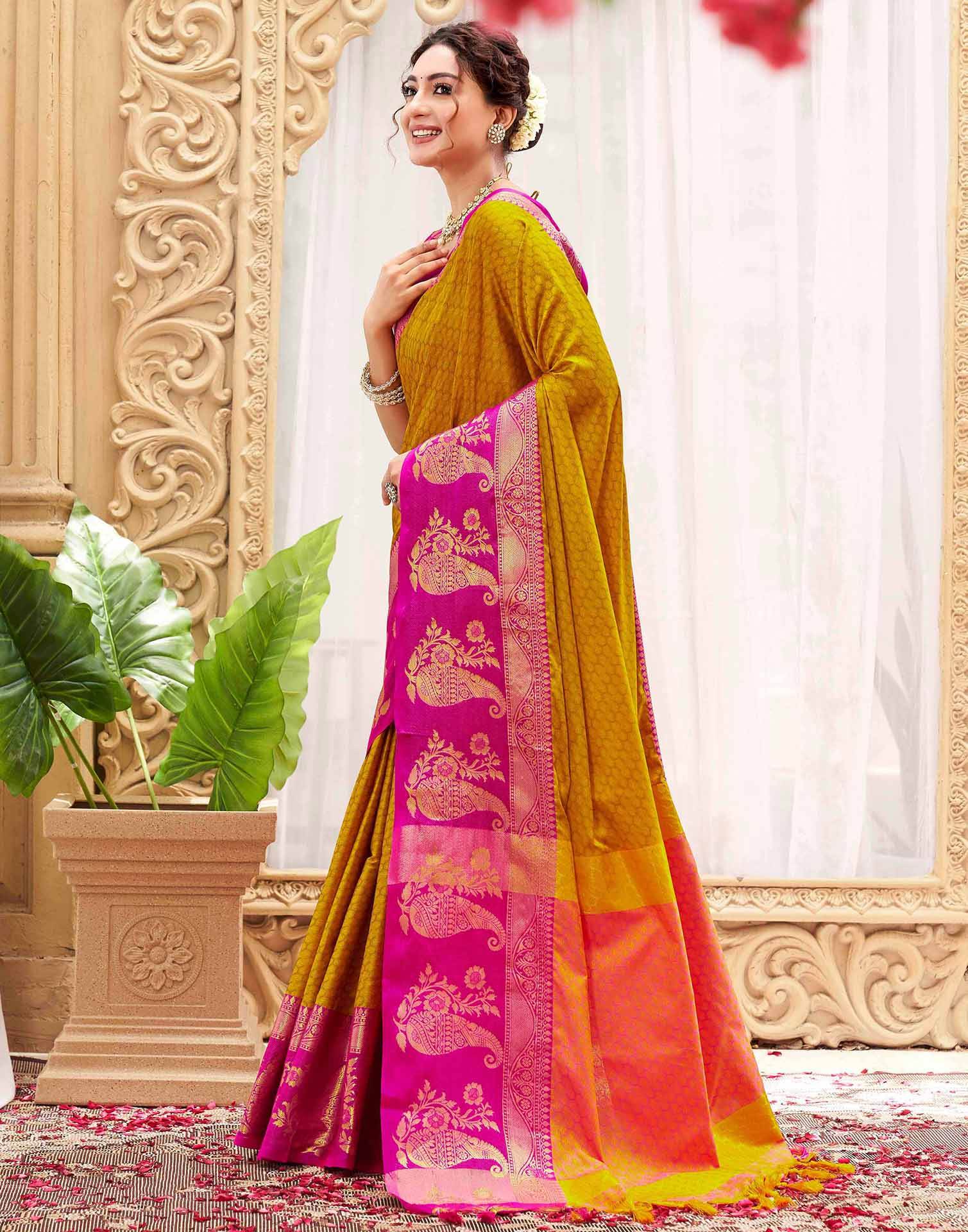 Mustard Yellow Silk Woven Kanjivaram Saree