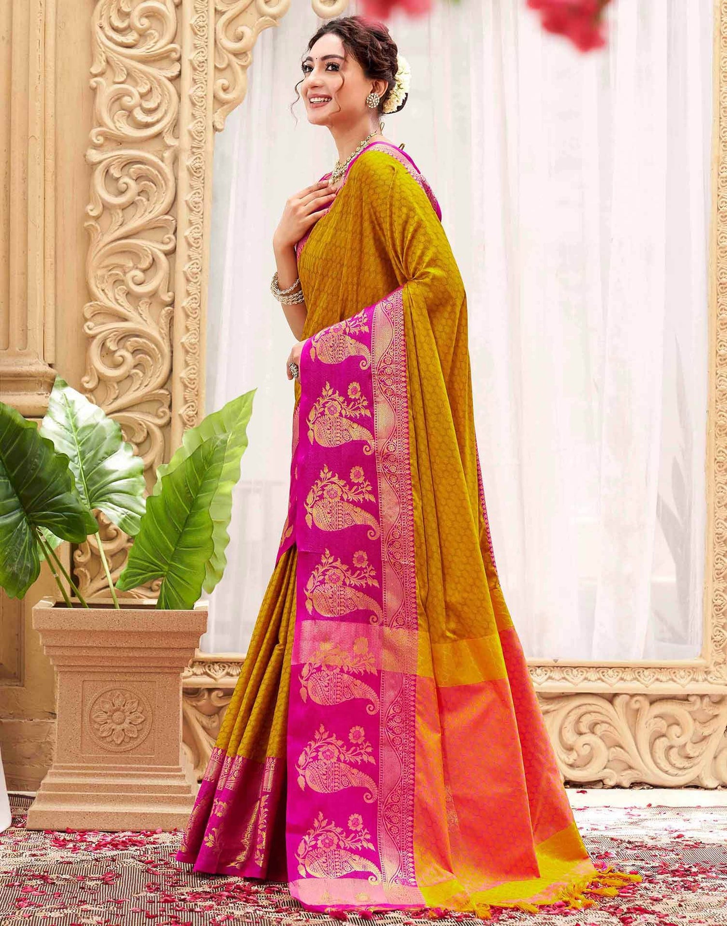 Mustard Yellow Silk Woven Kanjivaram Saree