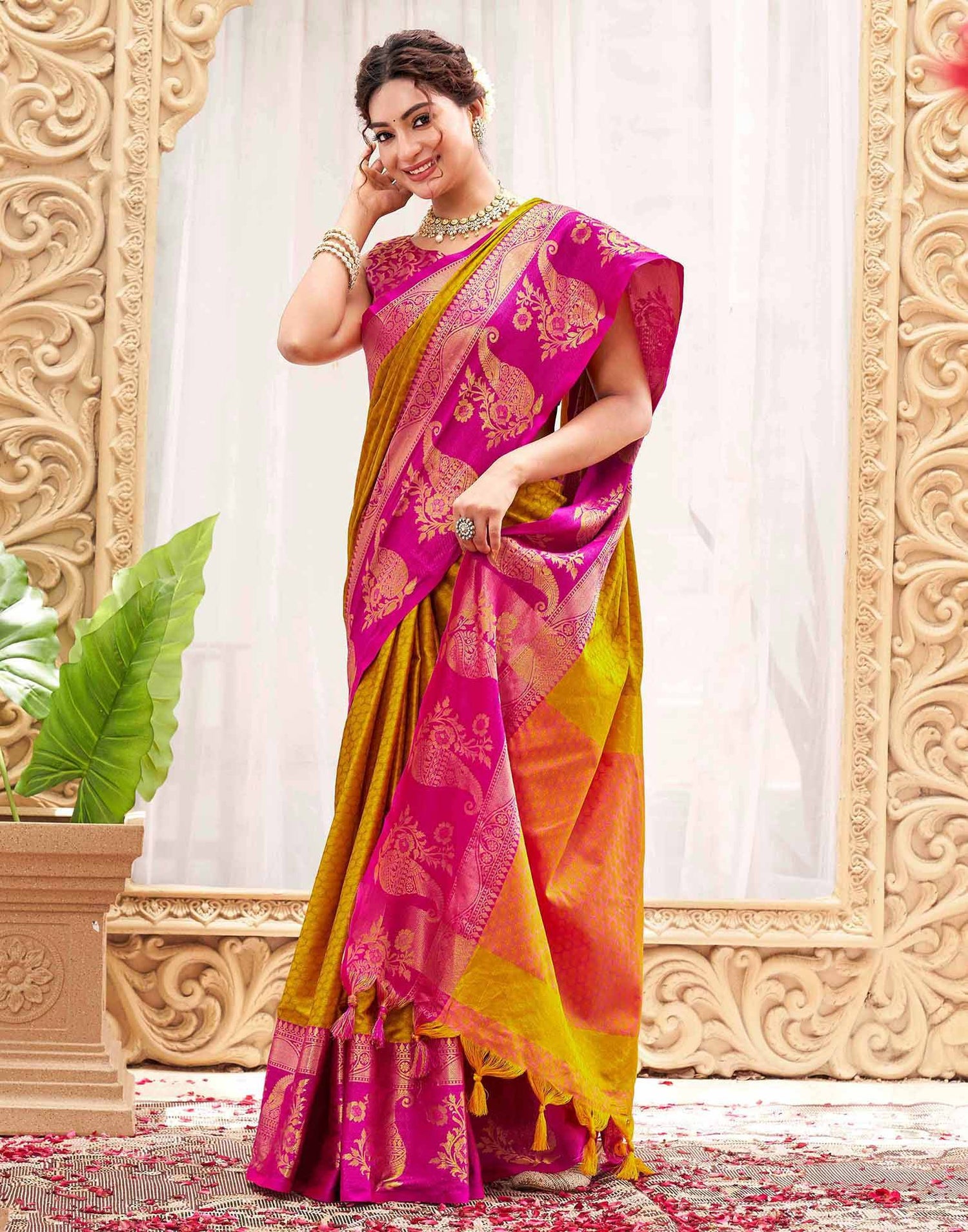 Mustard Yellow Silk Woven Kanjivaram Saree