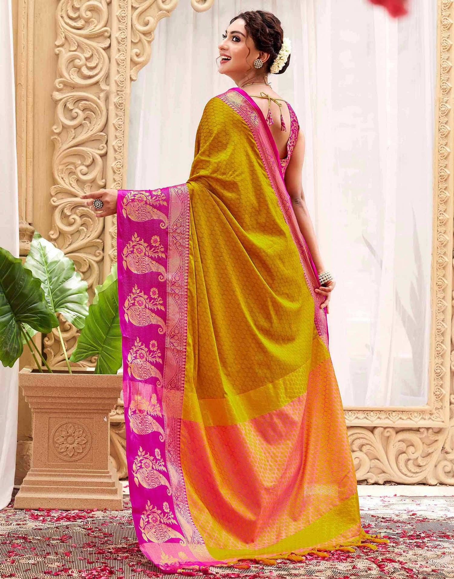 Mustard Yellow Silk Woven Kanjivaram Saree