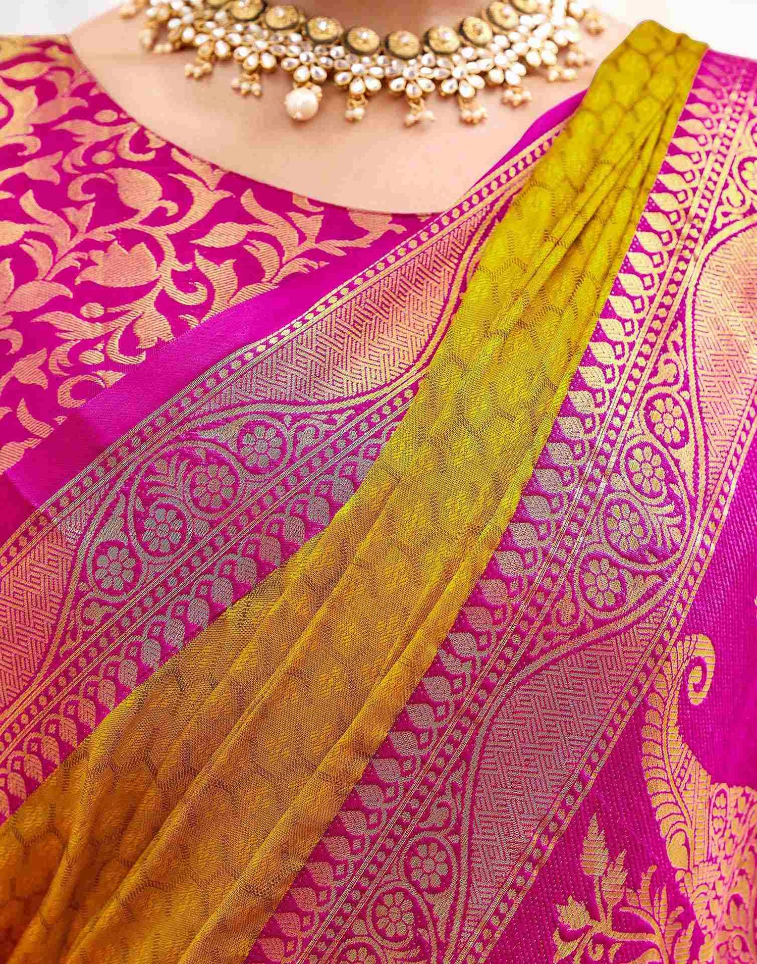 Mustard Yellow Silk Woven Kanjivaram Saree