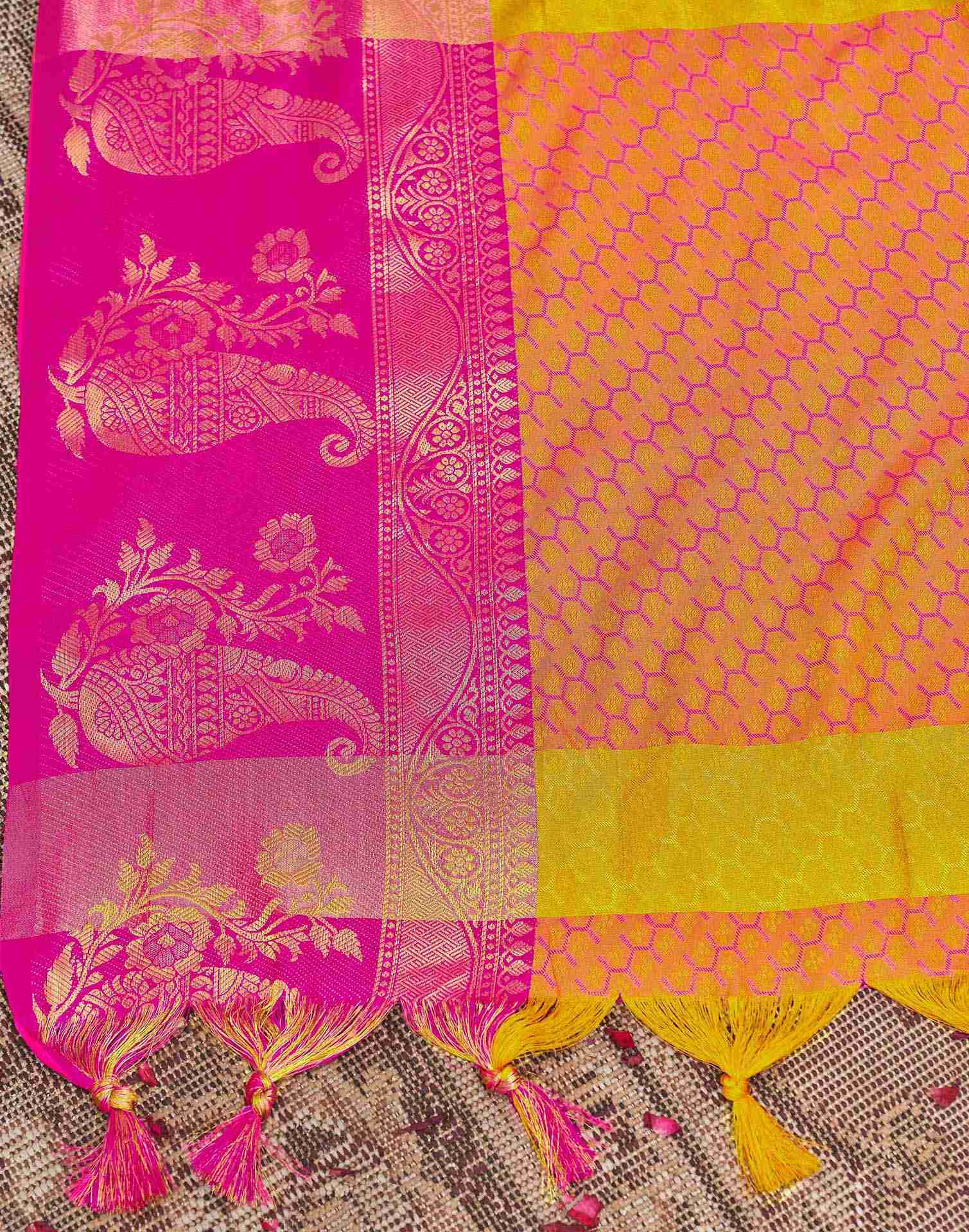 Mustard Yellow Silk Woven Kanjivaram Saree