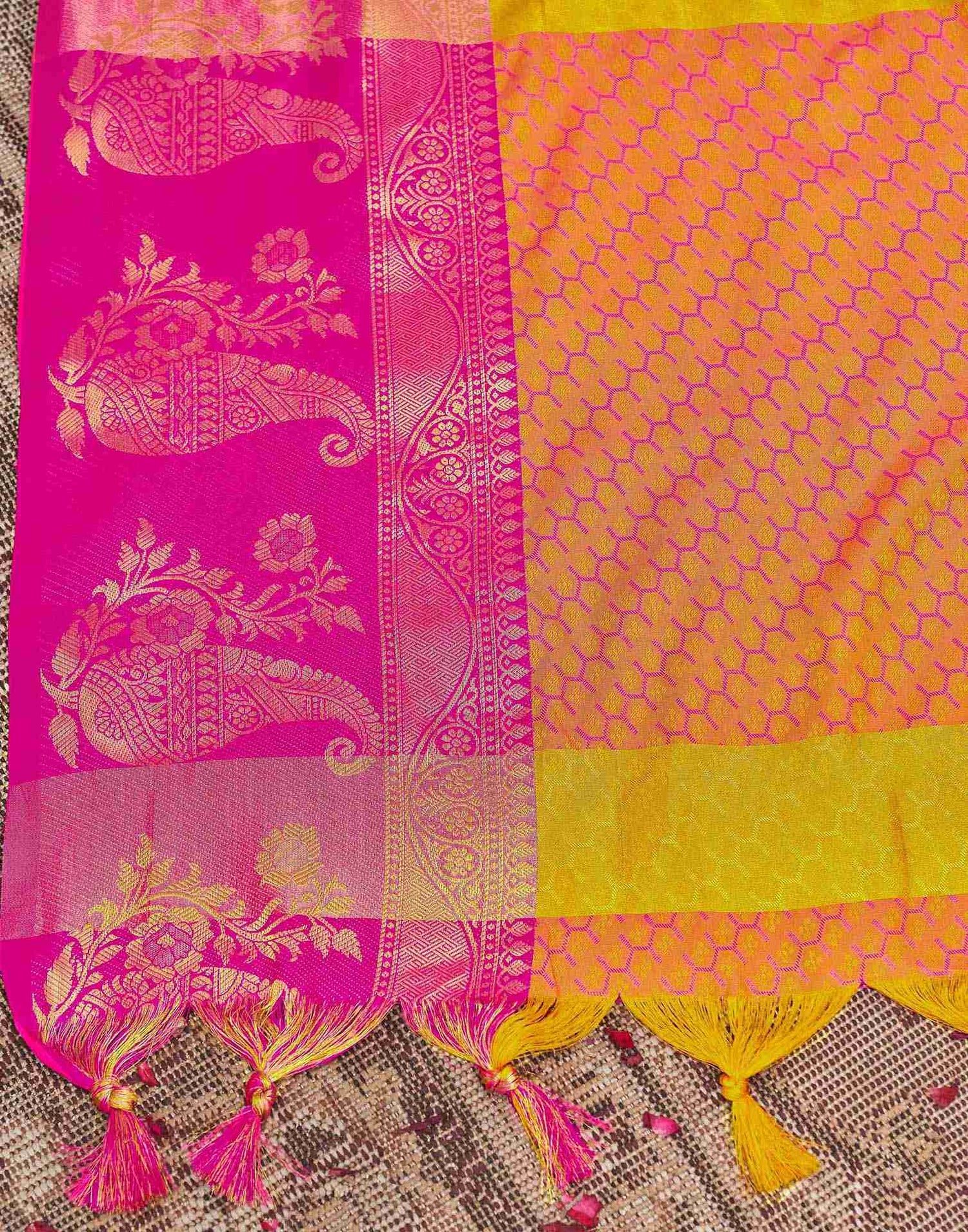 Mustard Yellow Silk Woven Kanjivaram Saree