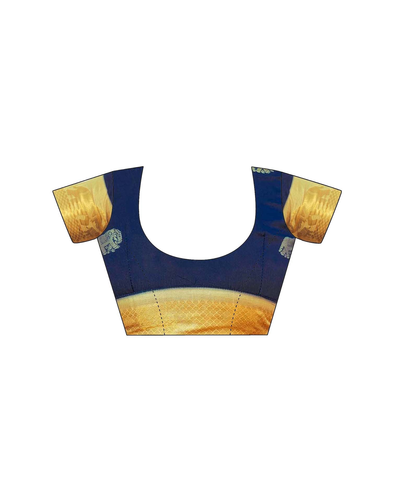 Navy Blue Silk Woven Kanjivaram Saree
