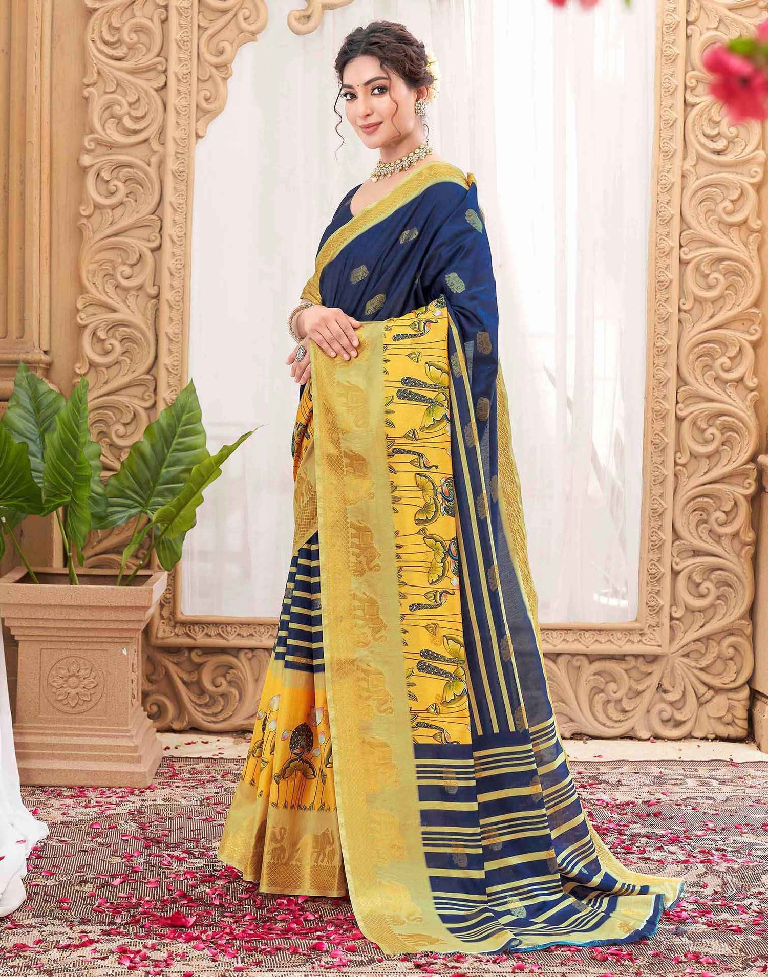 Navy Blue Silk Woven Kanjivaram Saree