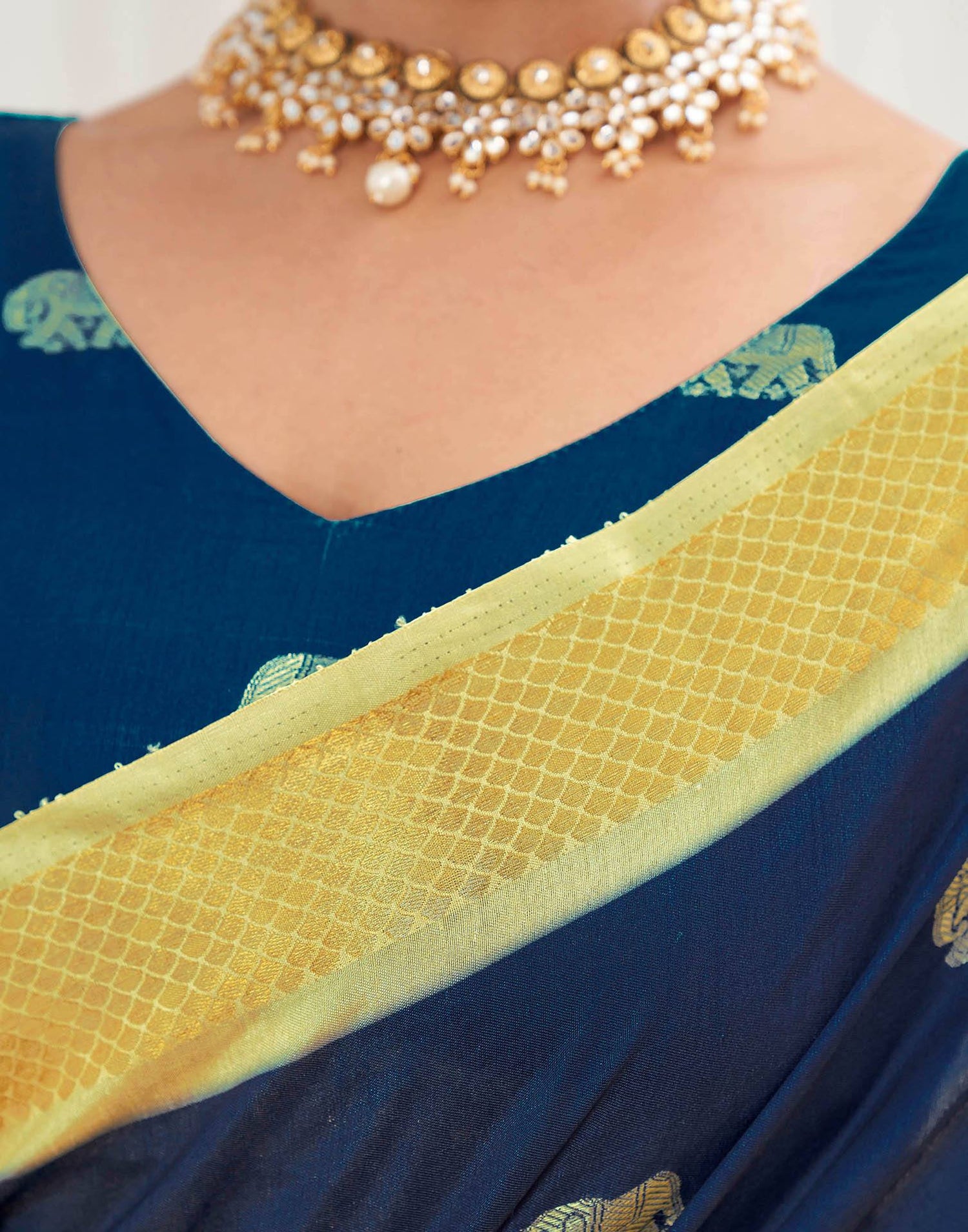 Navy Blue Silk Woven Kanjivaram Saree