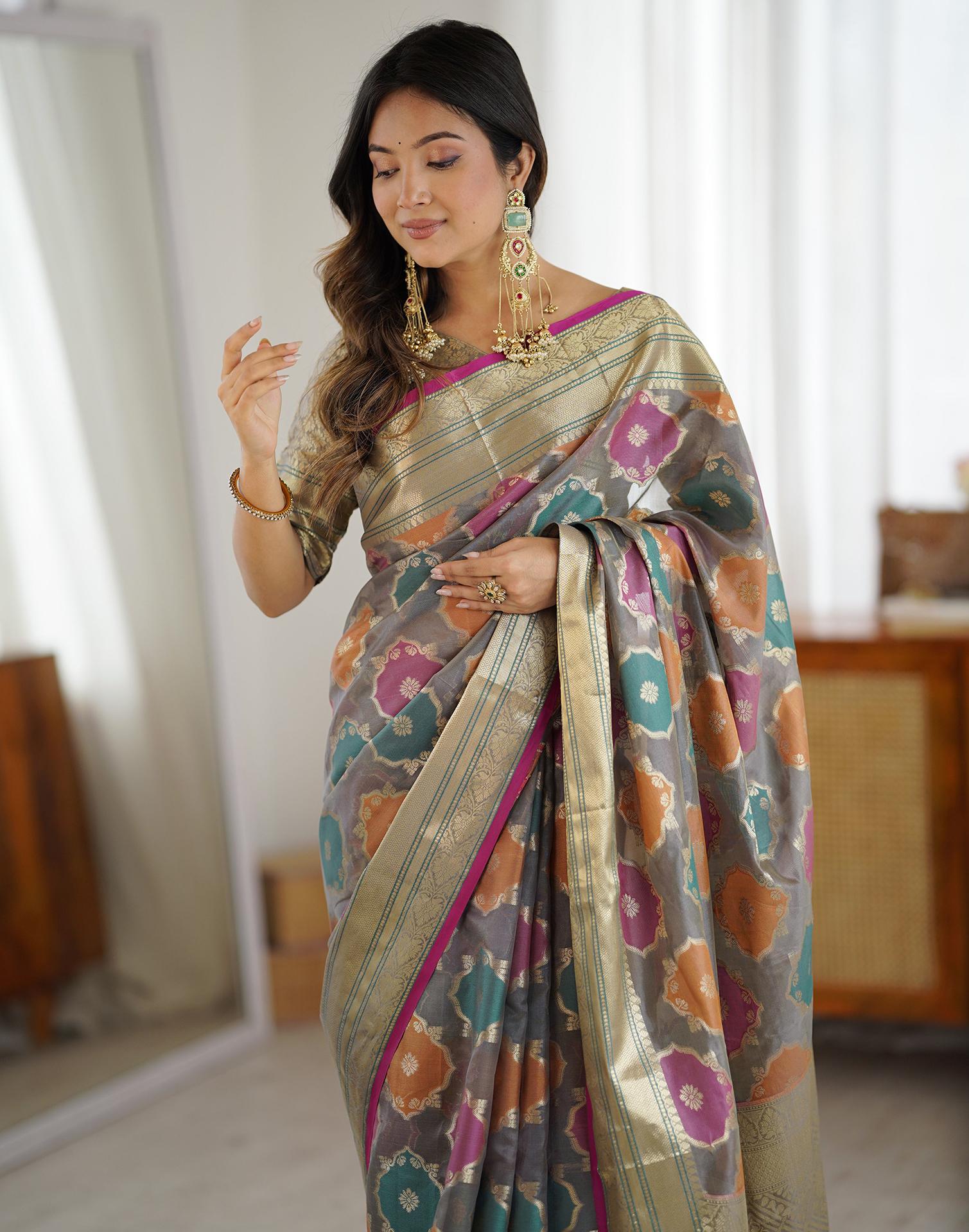 Grey Silk Woven Saree