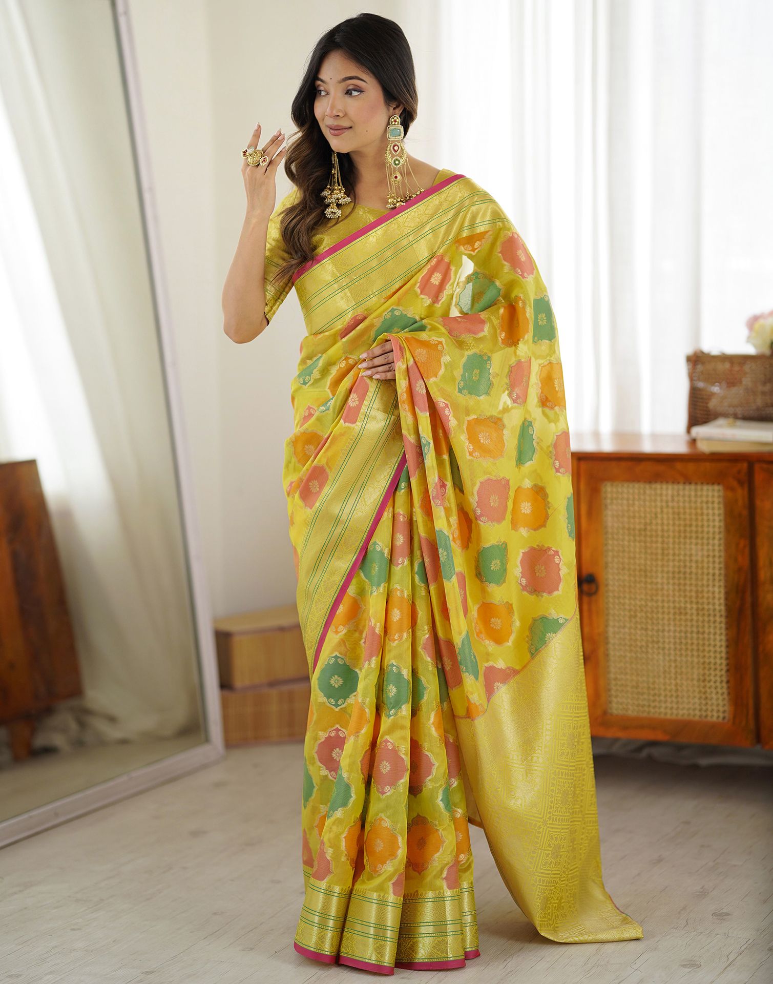 Yellow Silk Woven Saree