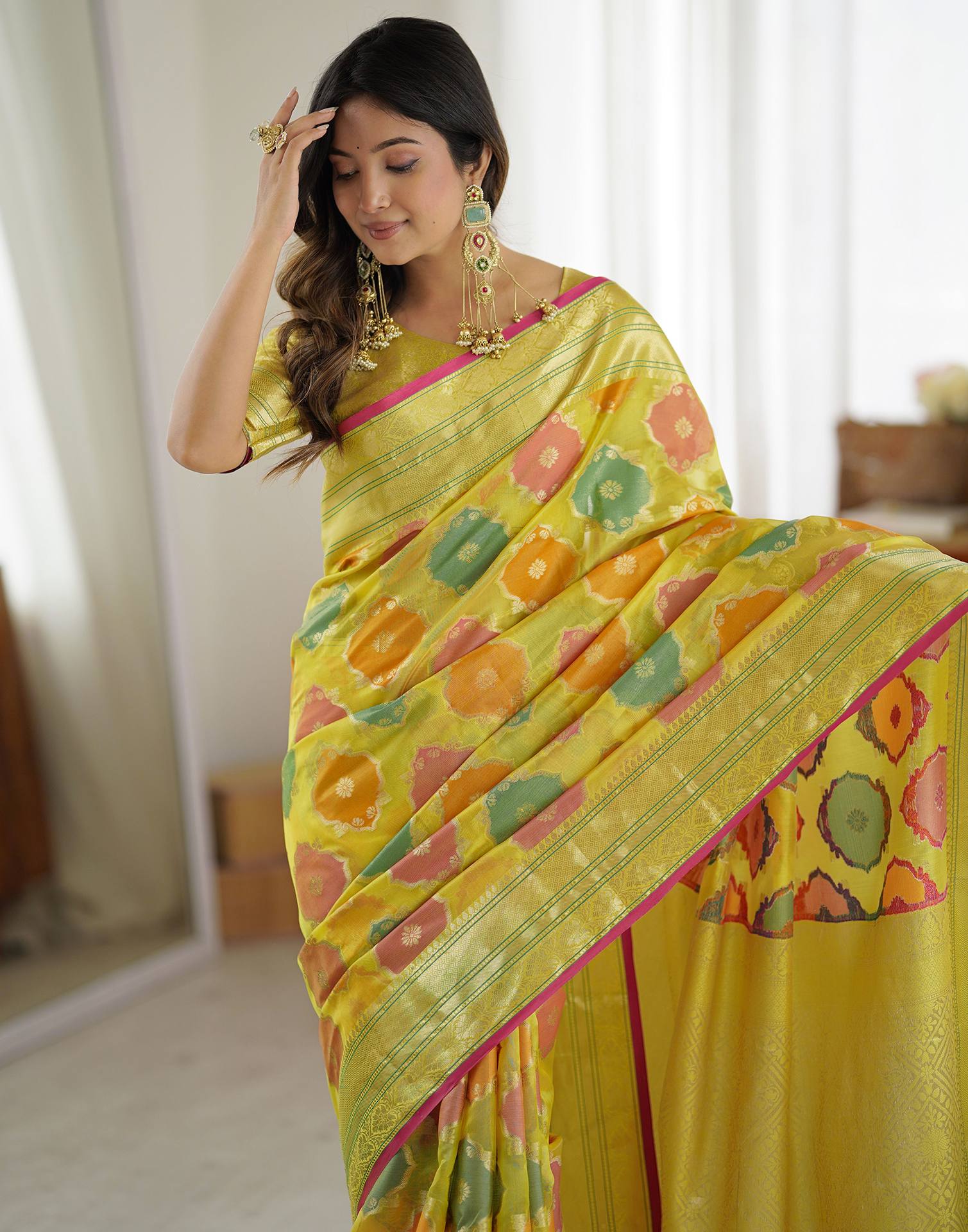 Yellow Silk Woven Saree