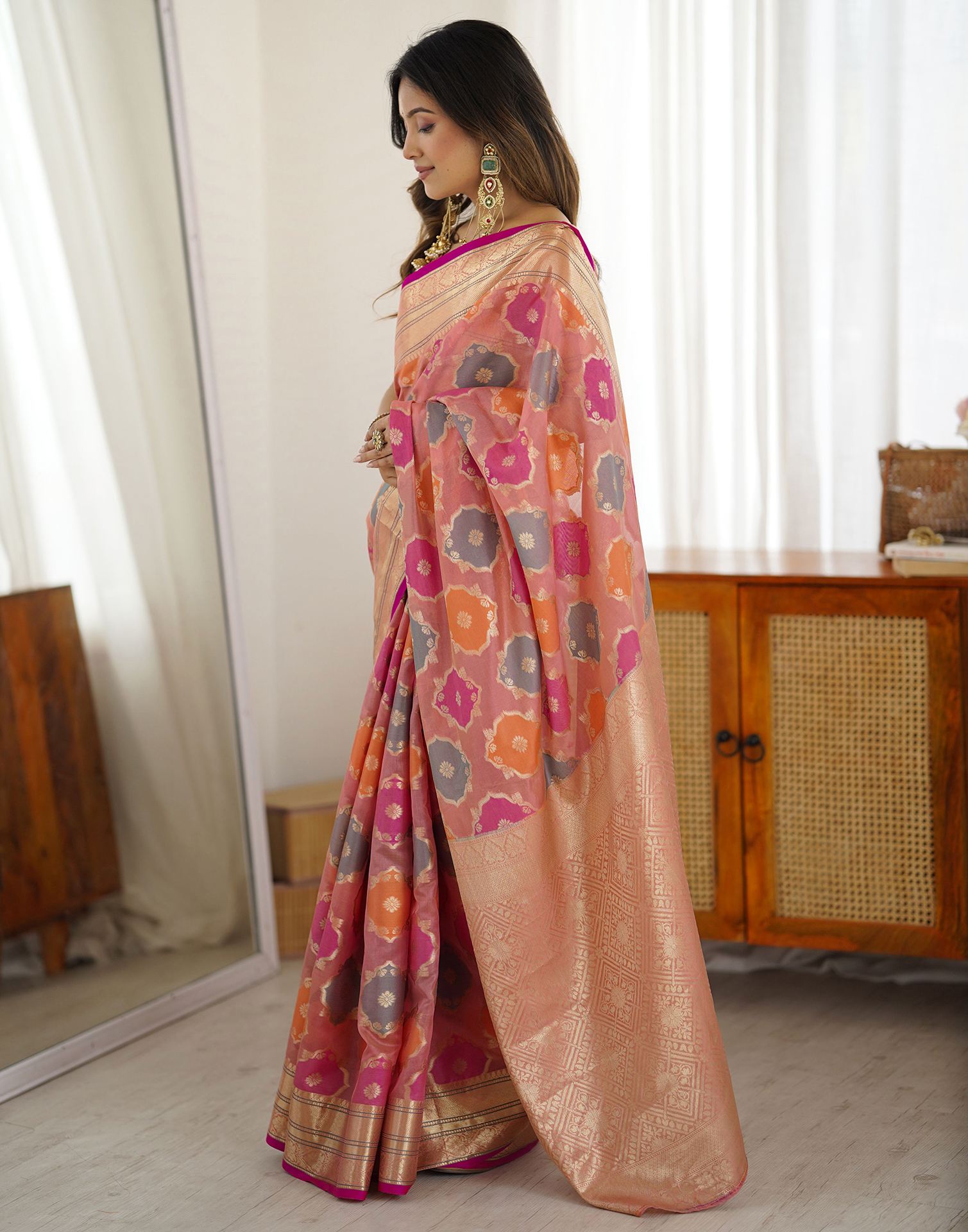Pink Silk Woven Saree