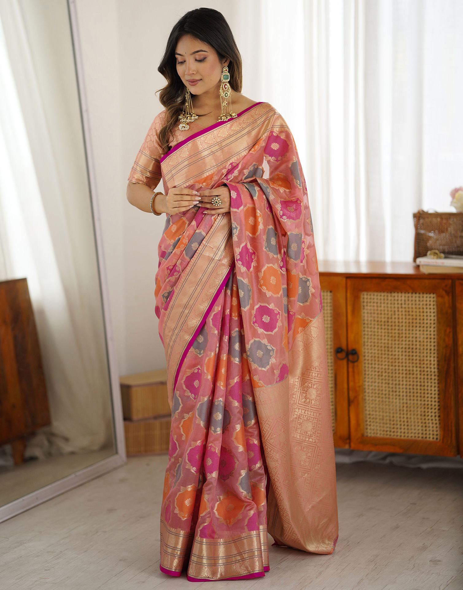 Pink Silk Woven Saree