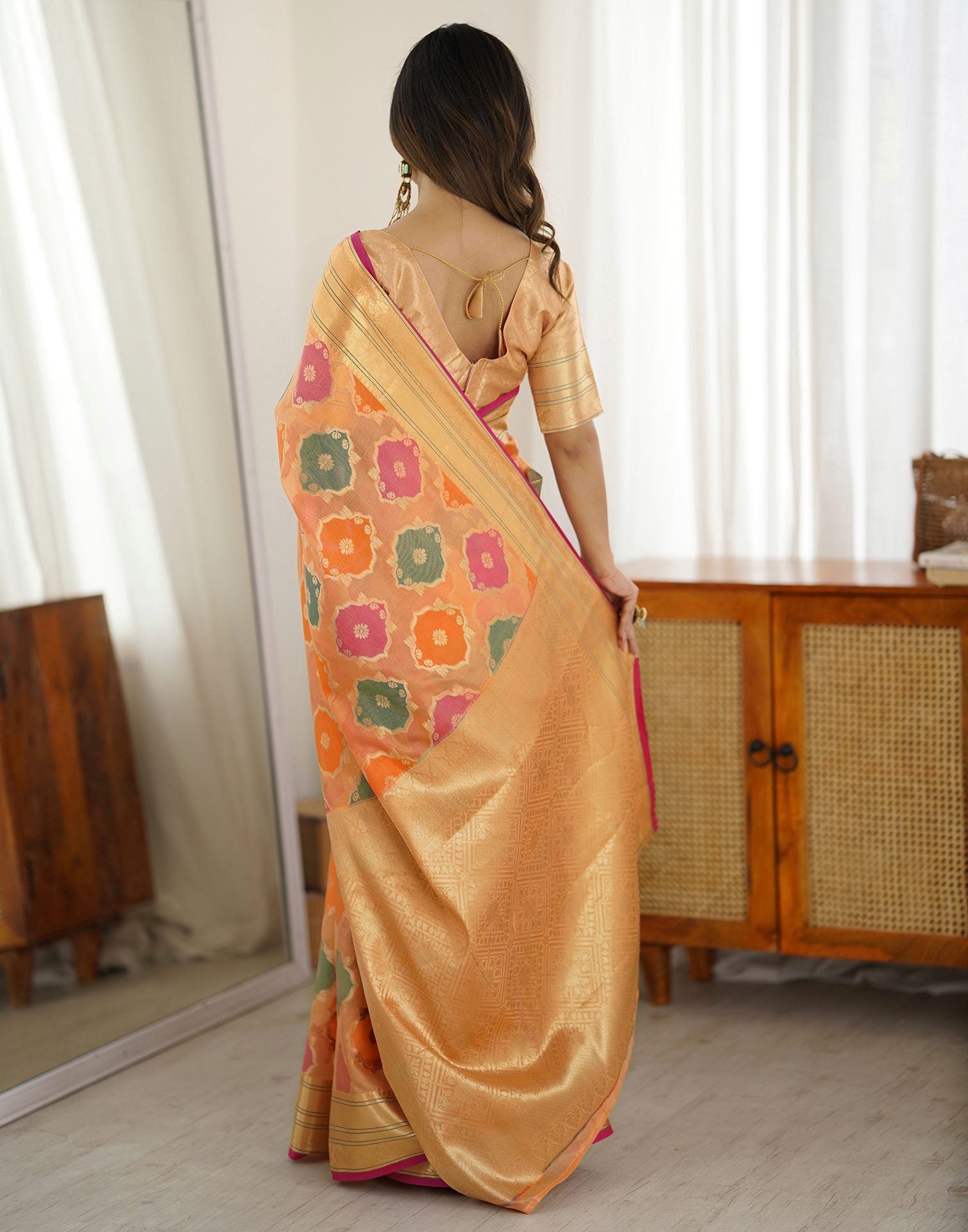 Peach Silk Woven Saree