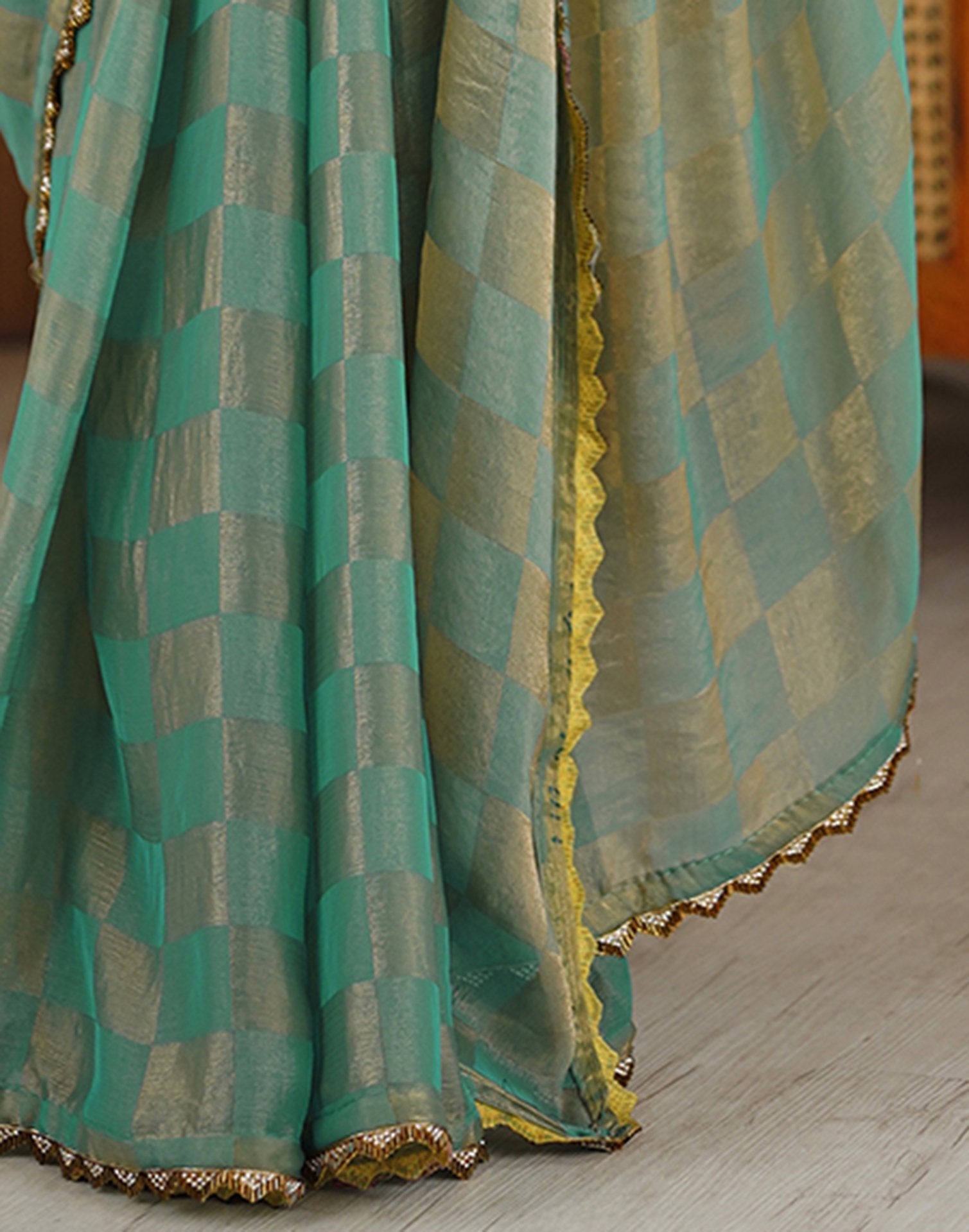 Teal Green Shimmer Woven Saree