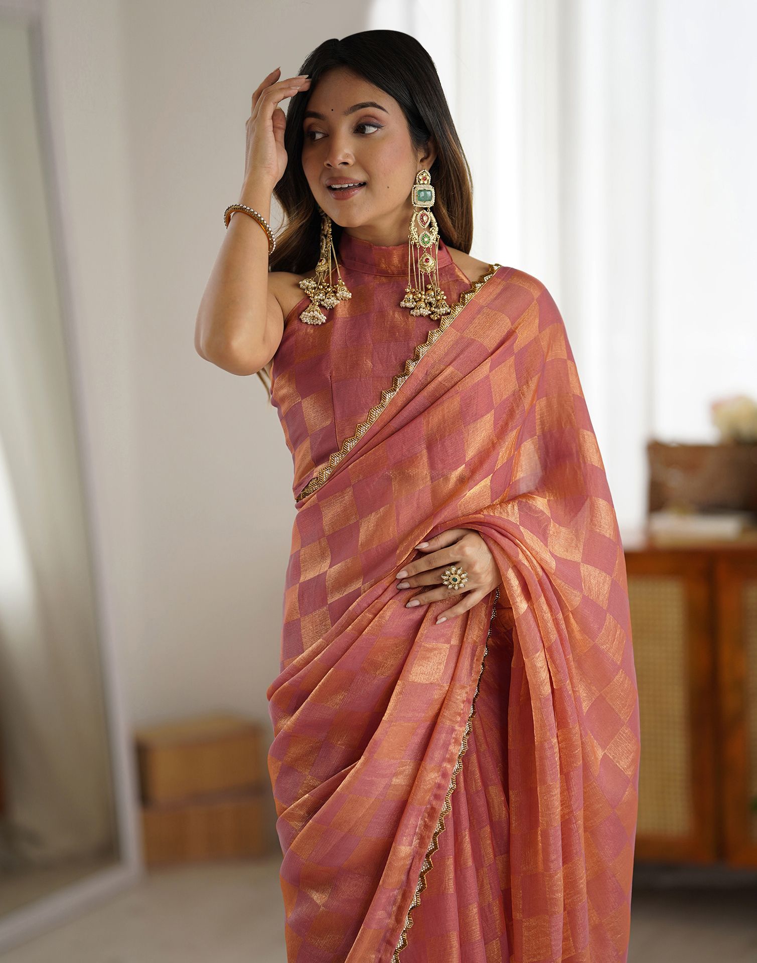 Pink Shimmer Woven Saree