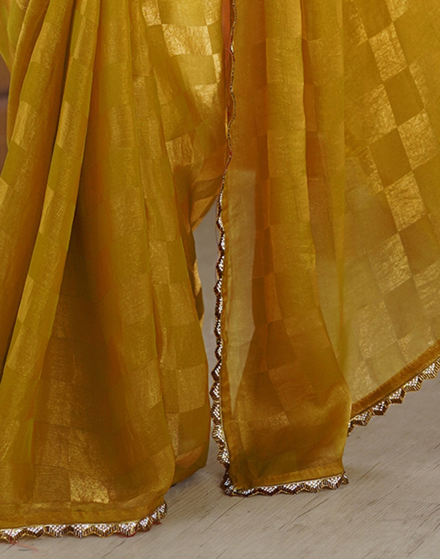 Mustard Yellow Shimmer Woven Saree