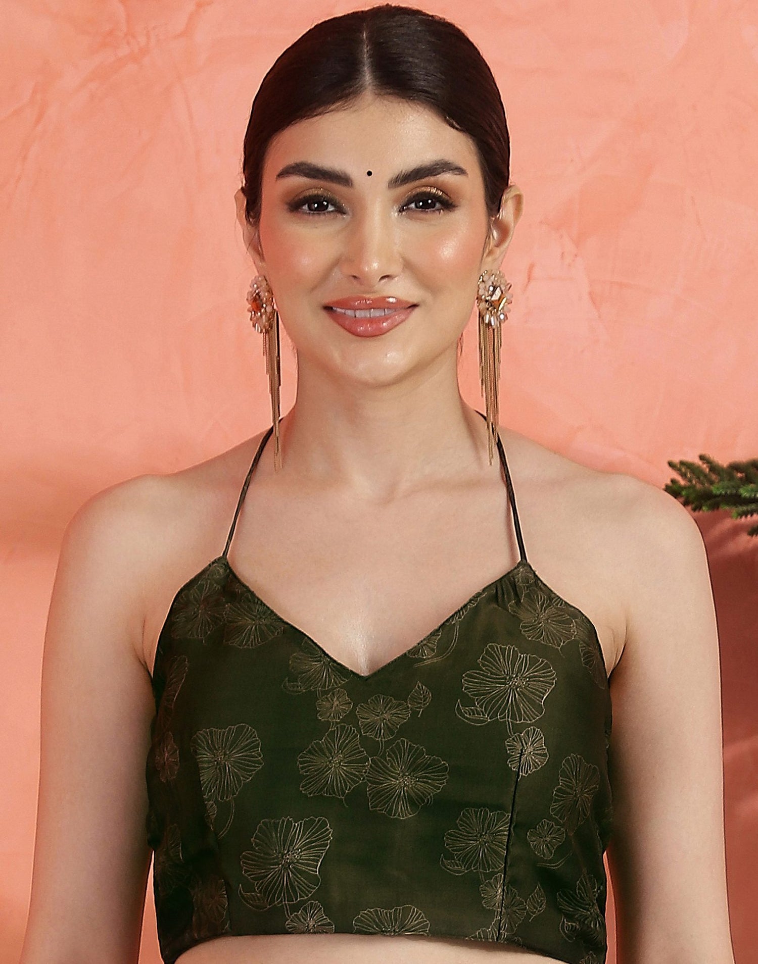 Dark Green Satin Printed Saree