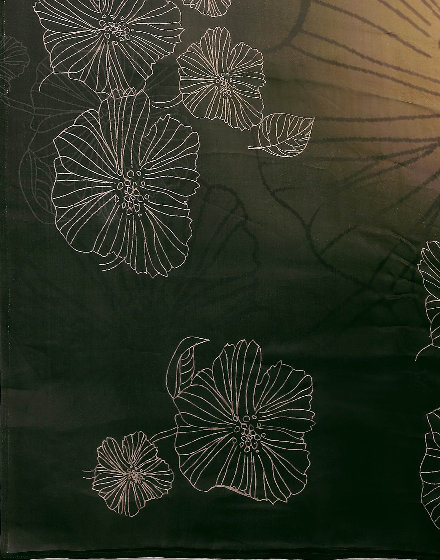 Dark Green Satin Printed Saree