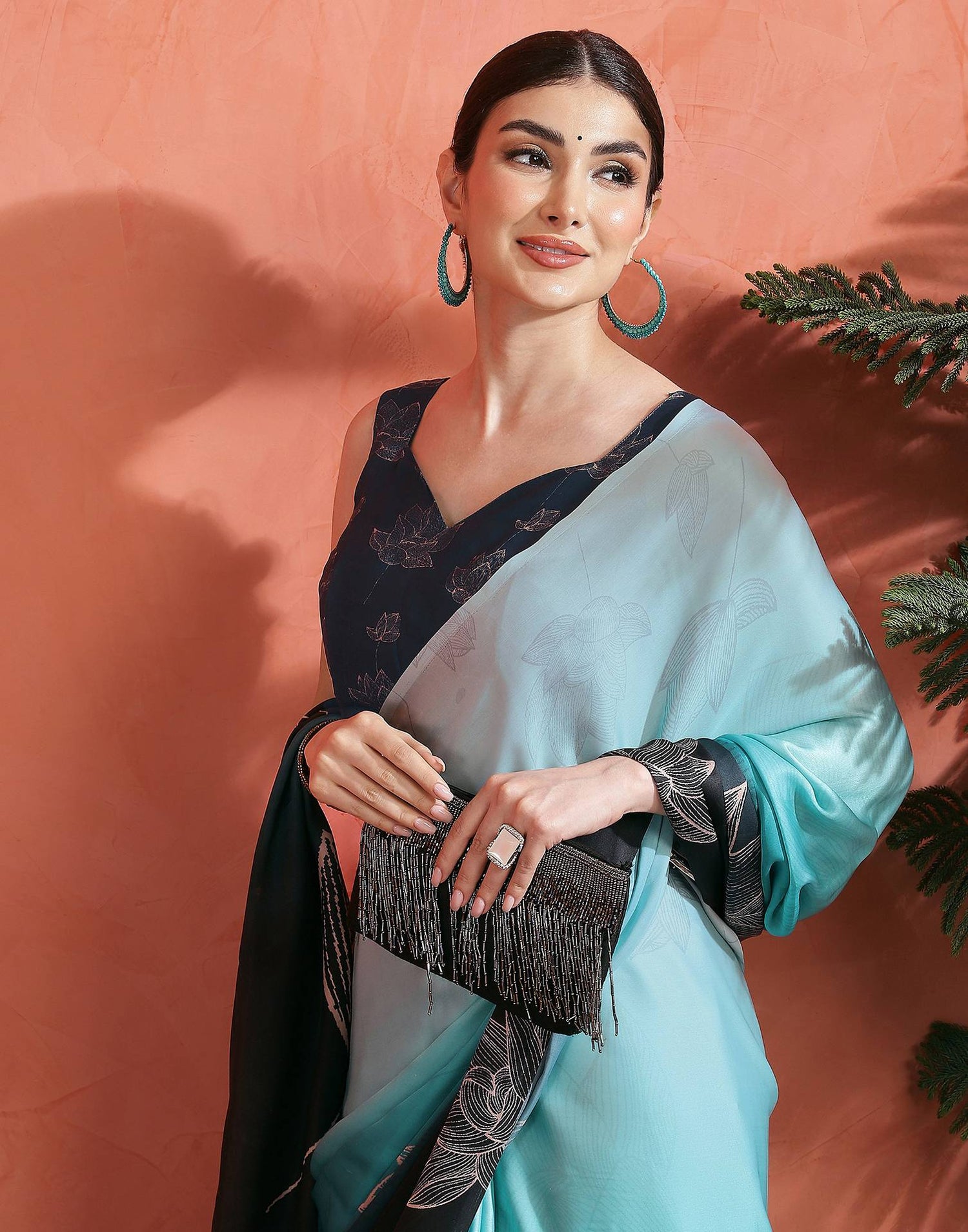 Opal Blue Satin Printed Saree