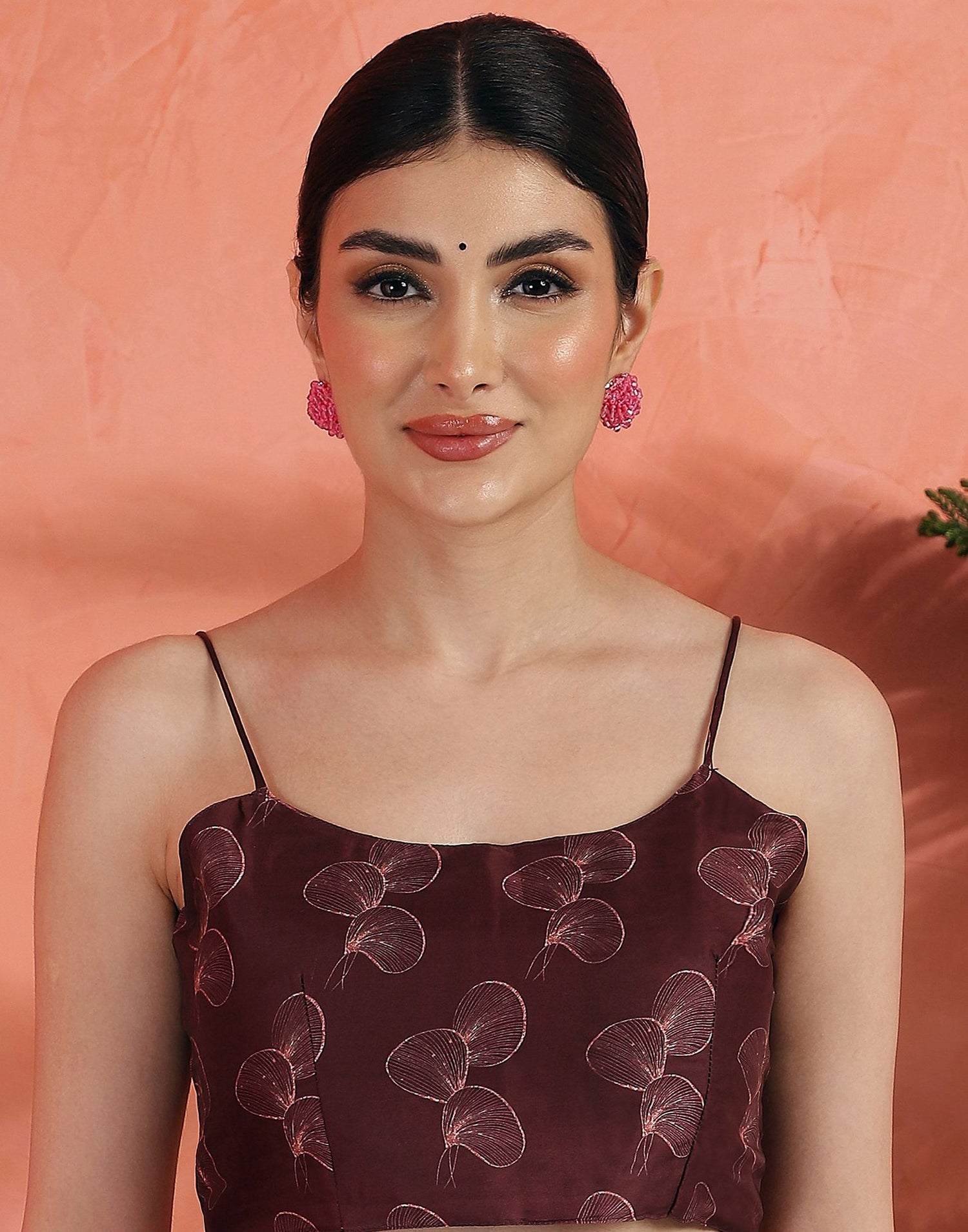 Rose Pink Satin Printed Saree