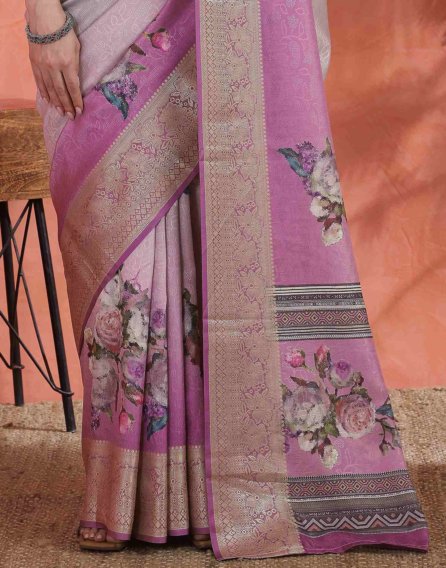 Grey Silk Printed Saree