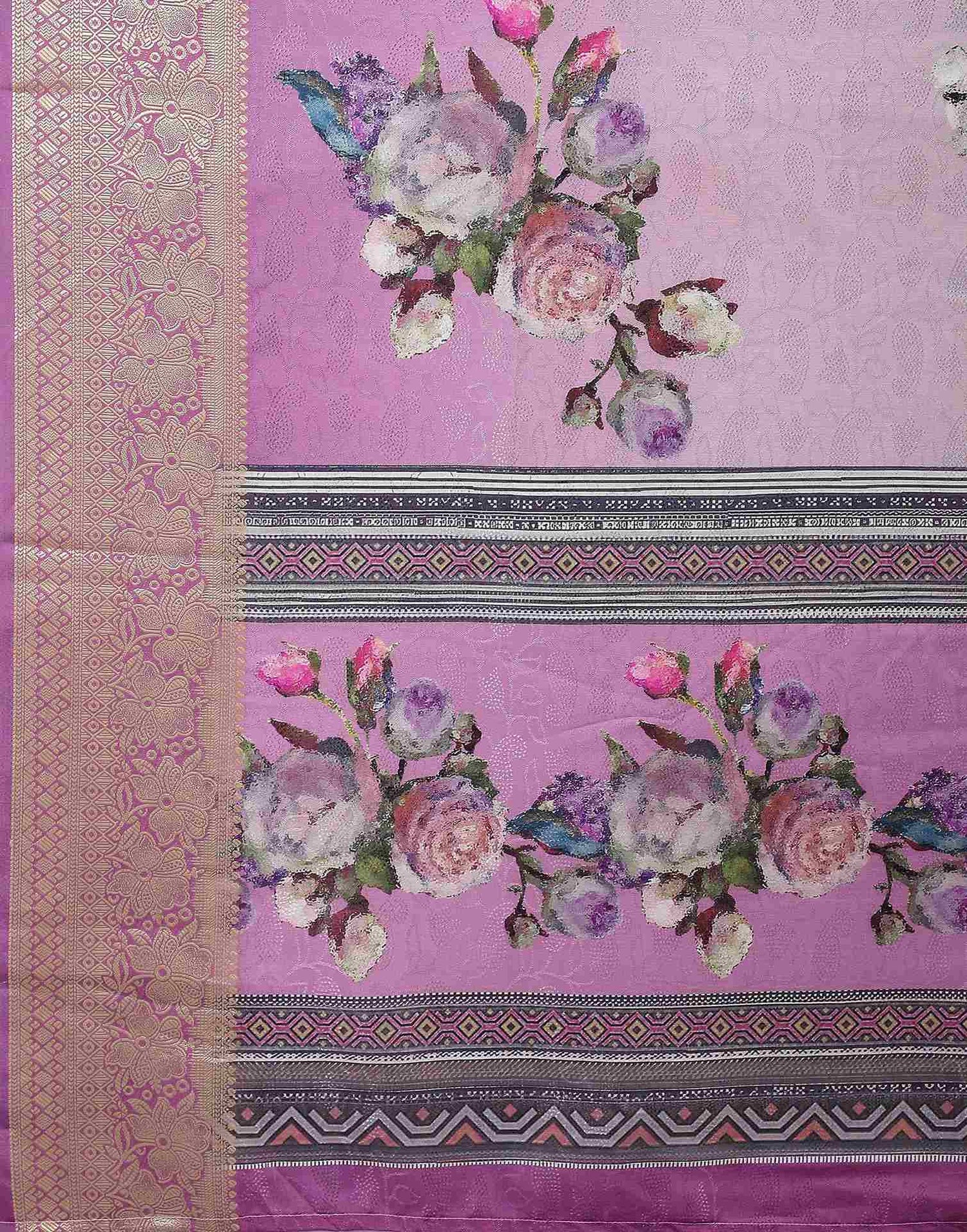 Grey Silk Printed Saree