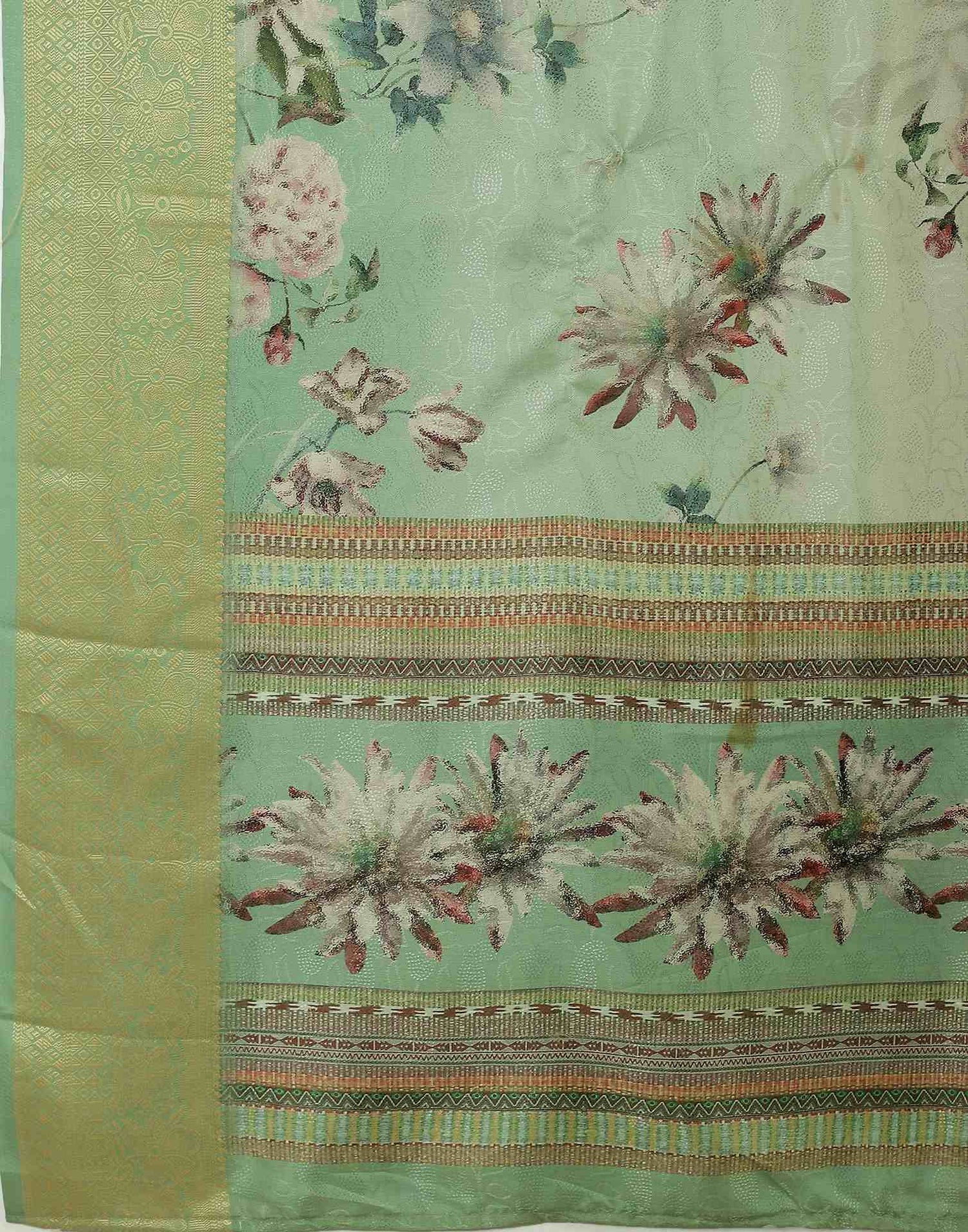 Mint Green Silk Printed Saree