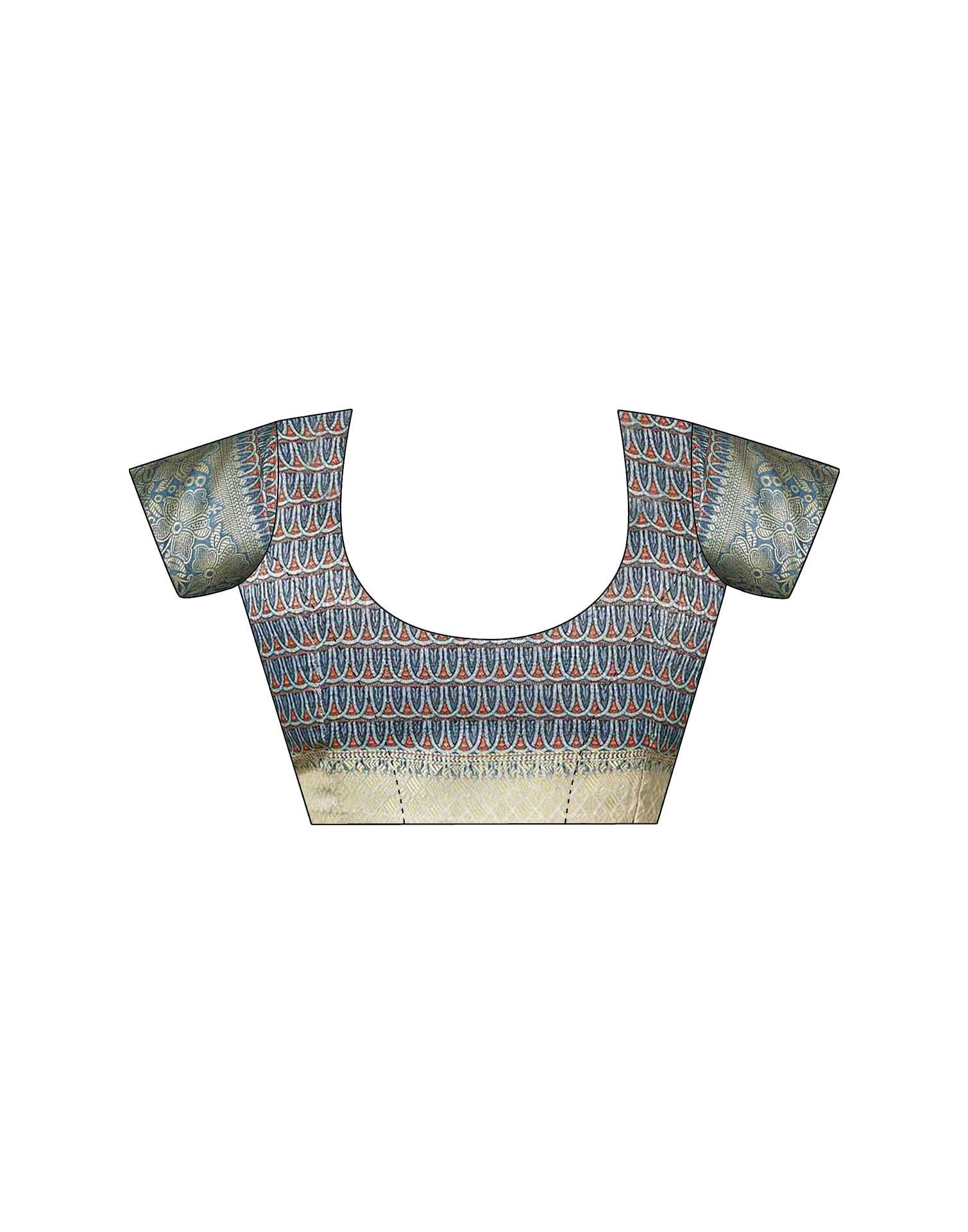 Teal Blue Silk Printed Saree