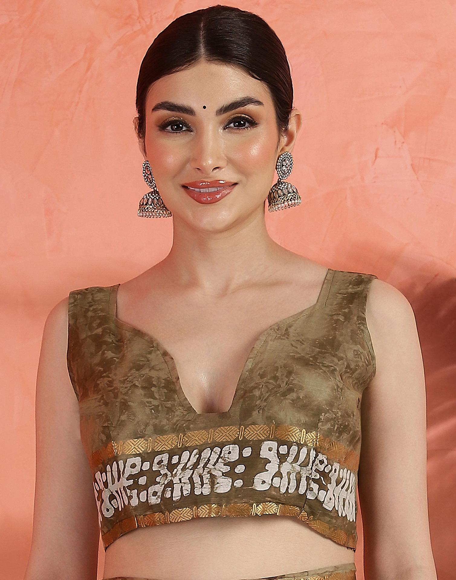 Brown Cotton Printed Saree