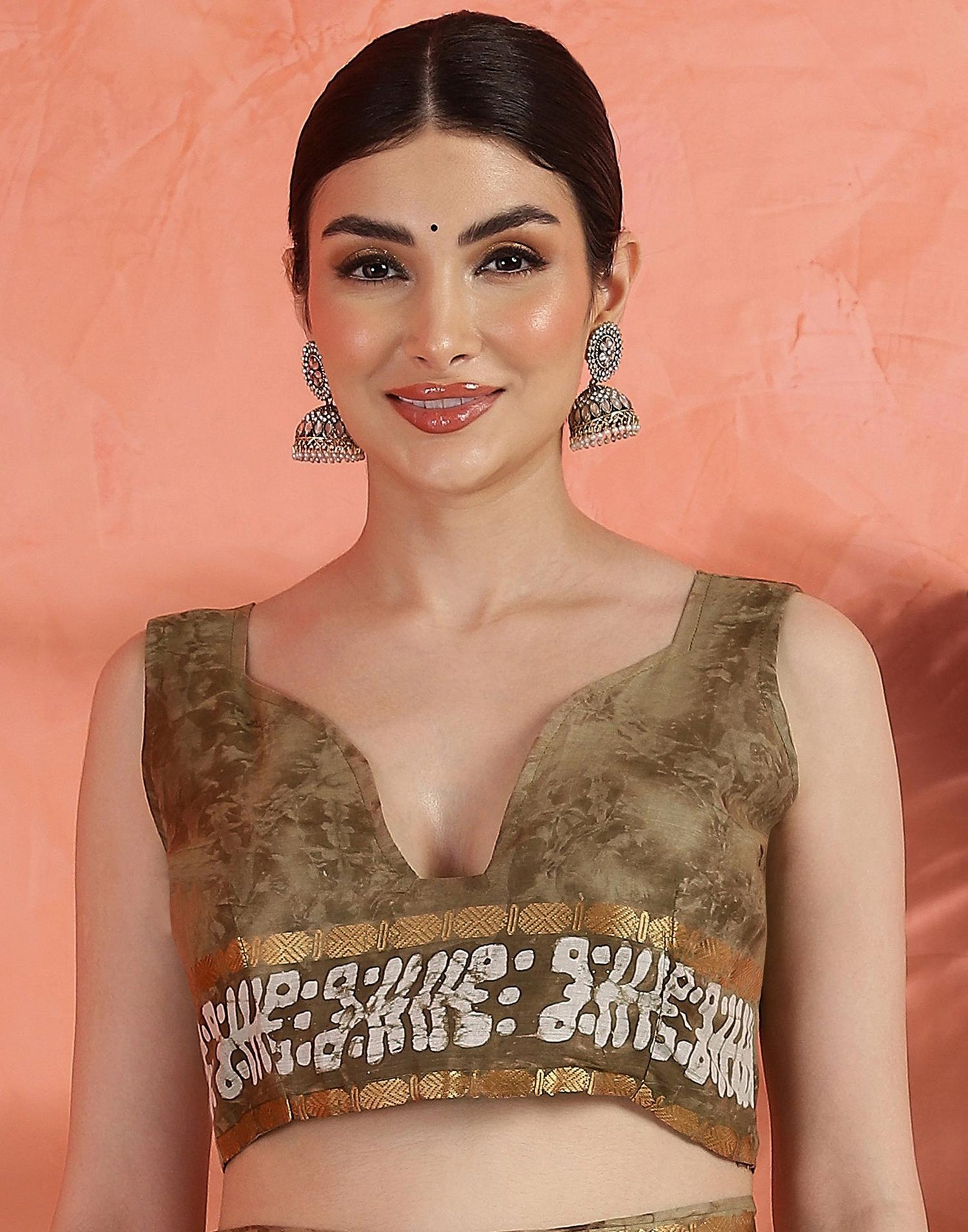 Brown Cotton Printed Saree