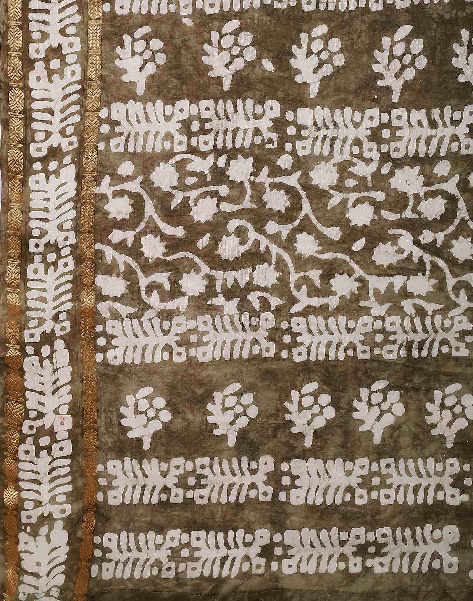Brown Cotton Printed Saree