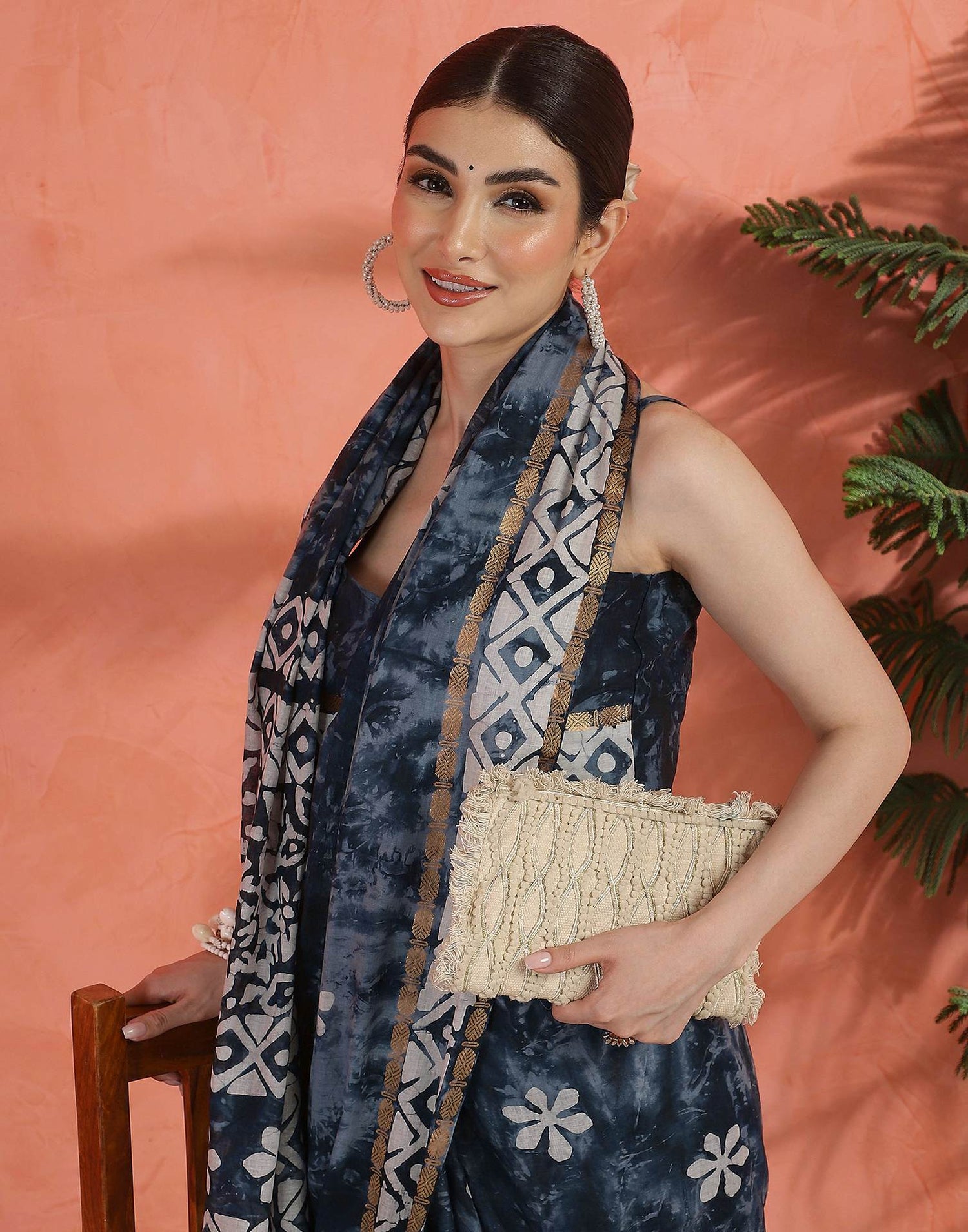 Navy Blue Cotton Printed Saree