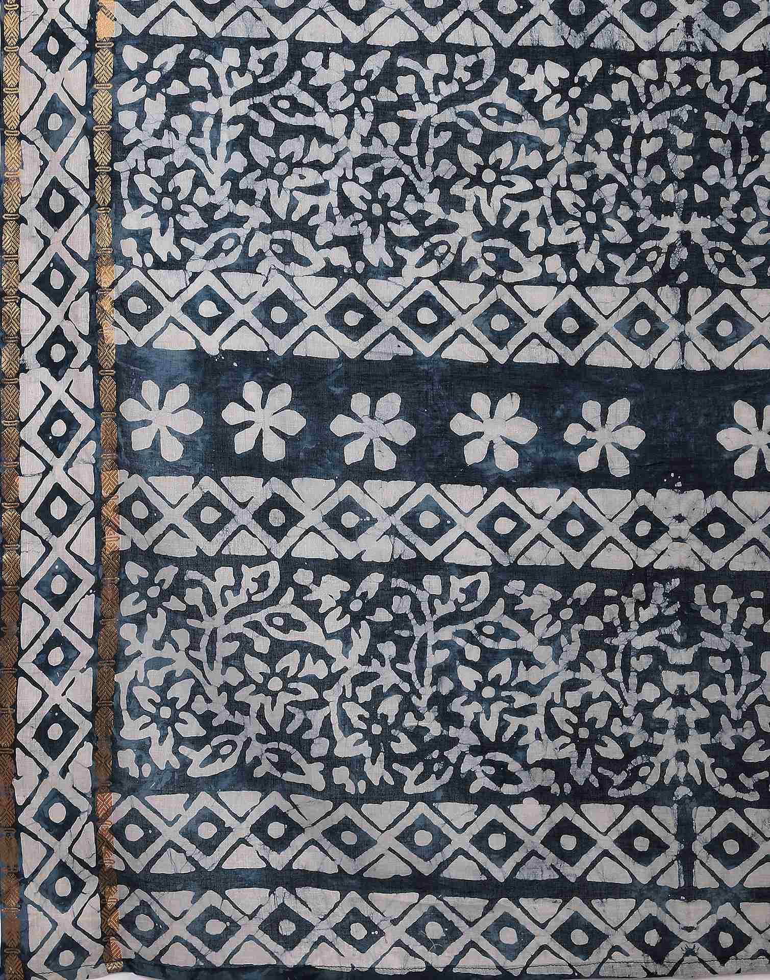 Navy Blue Cotton Printed Saree