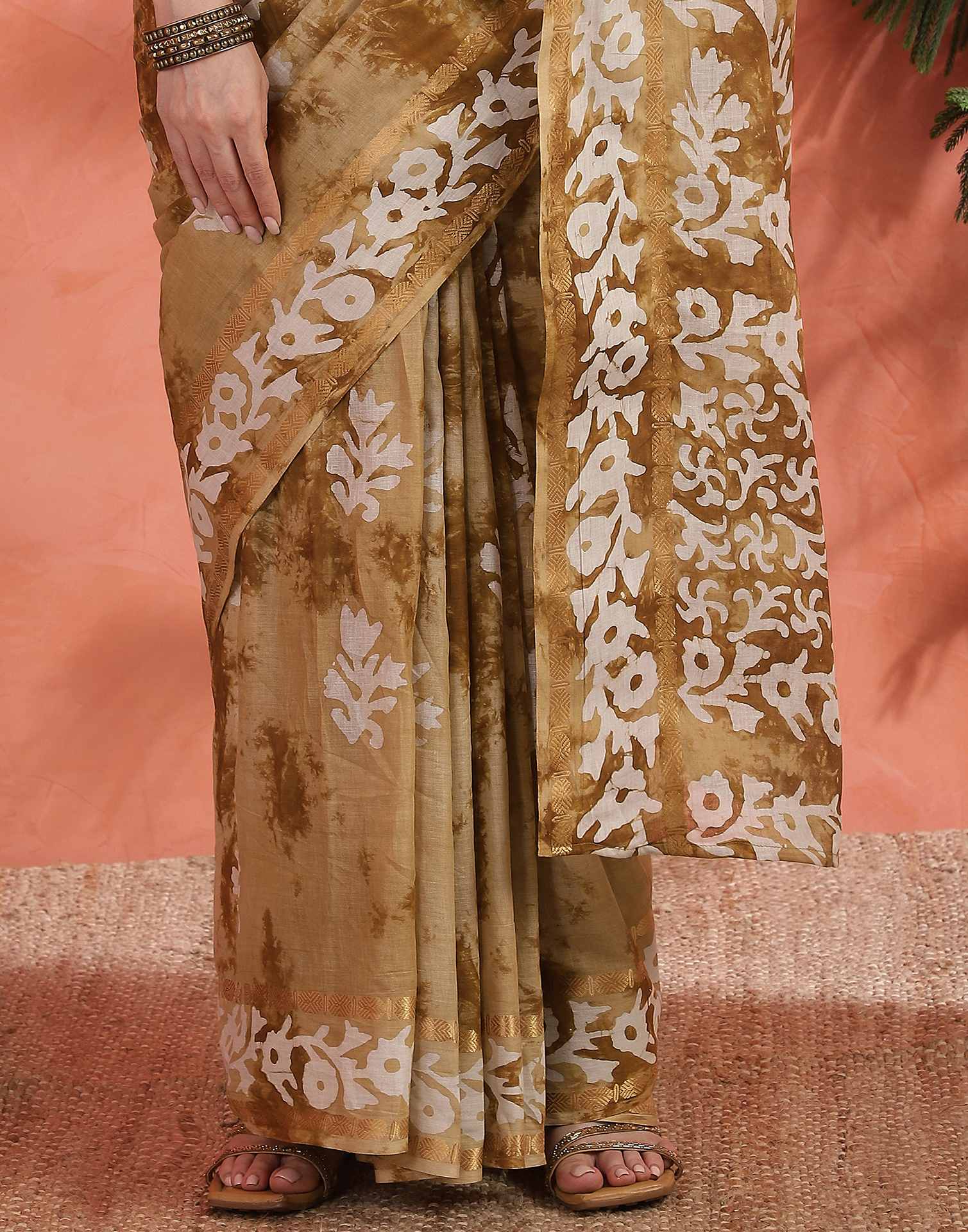 Brown Cotton Printed Saree