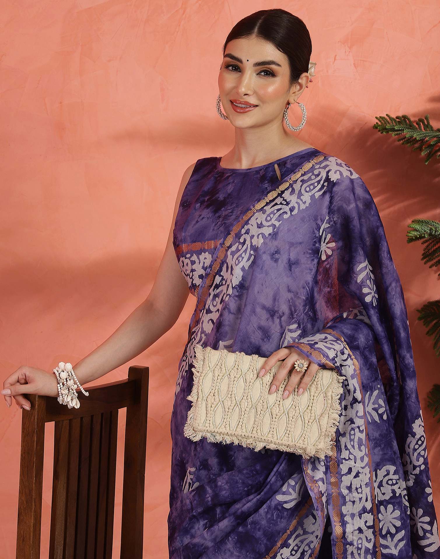 Purple Cotton Printed Saree