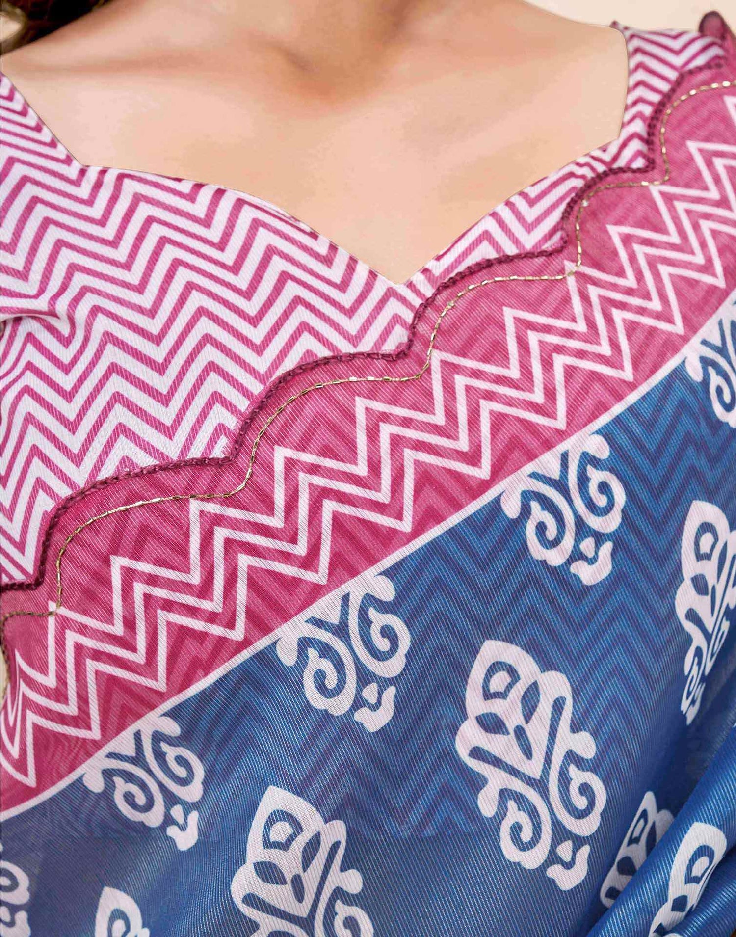 Dark Blue Chanderi Printed Saree
