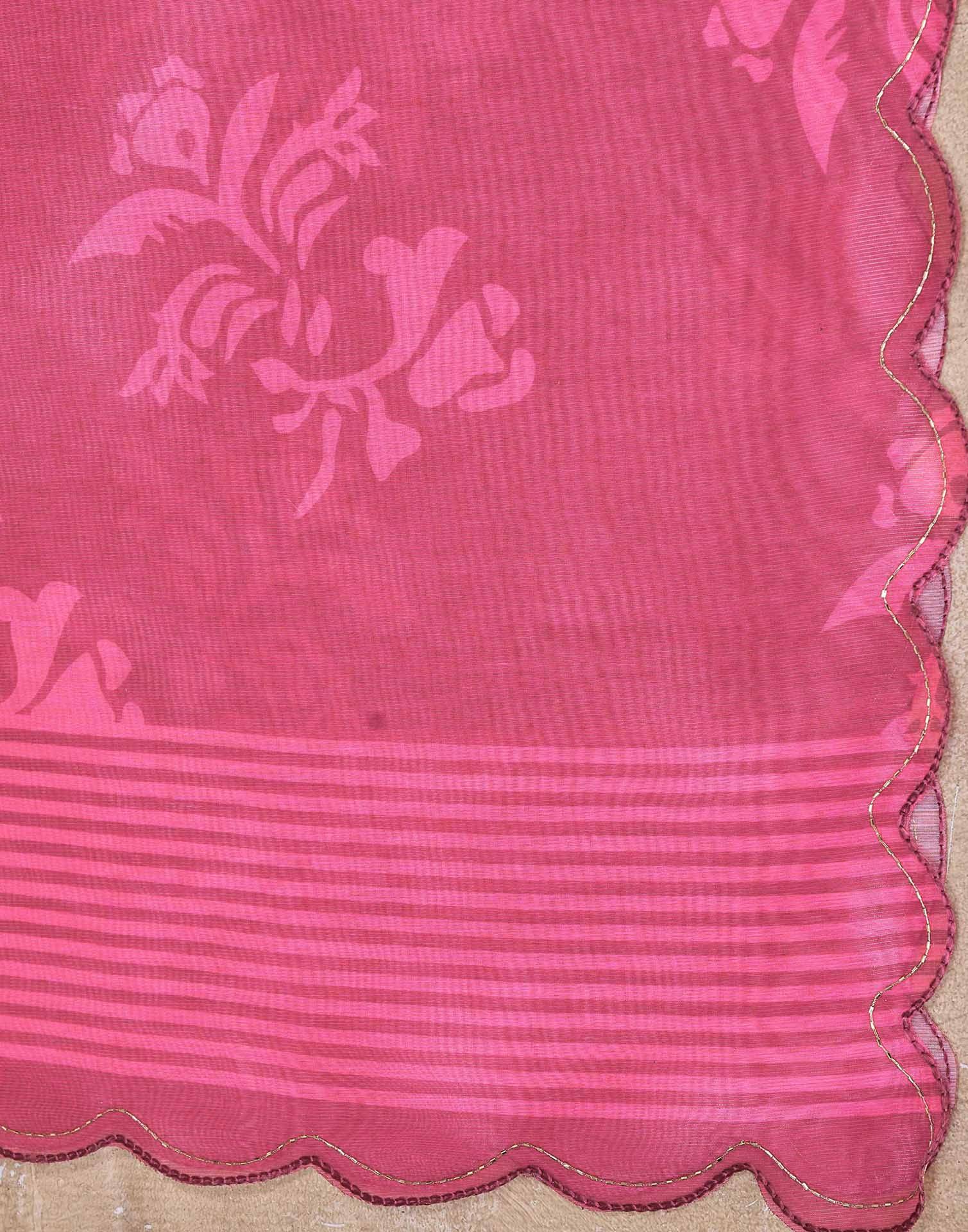 Dark Blue Chanderi Printed Saree