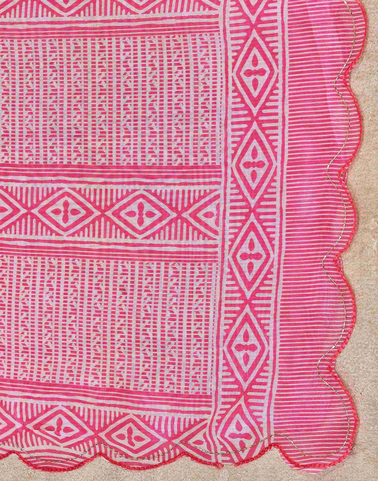 Bright Pink Chanderi Printed Saree