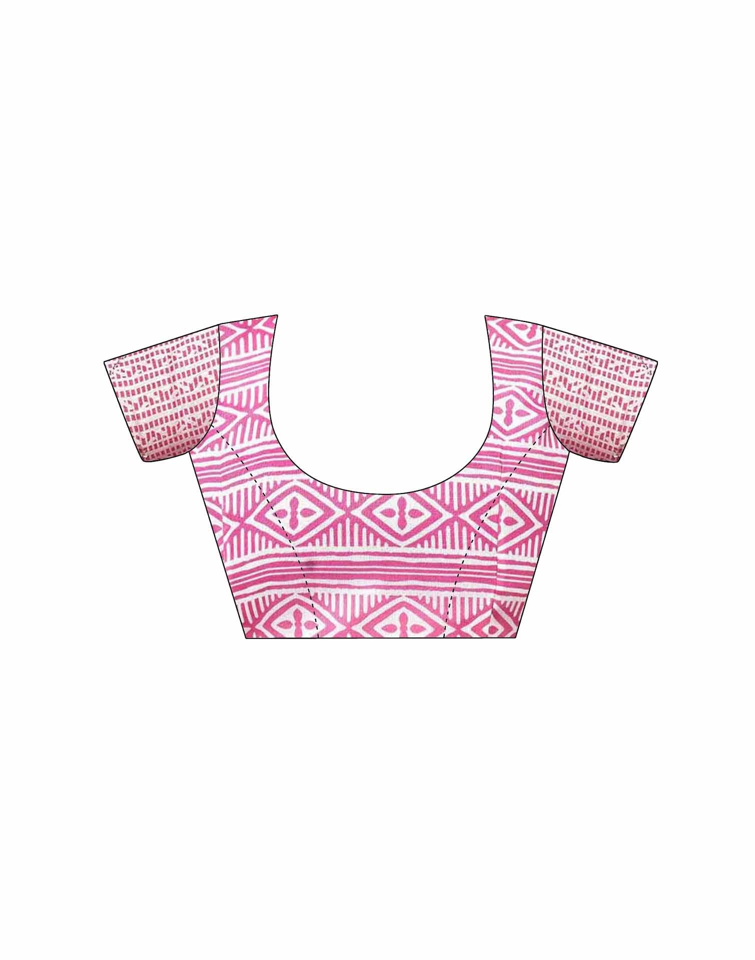 Bright Pink Chanderi Printed Saree