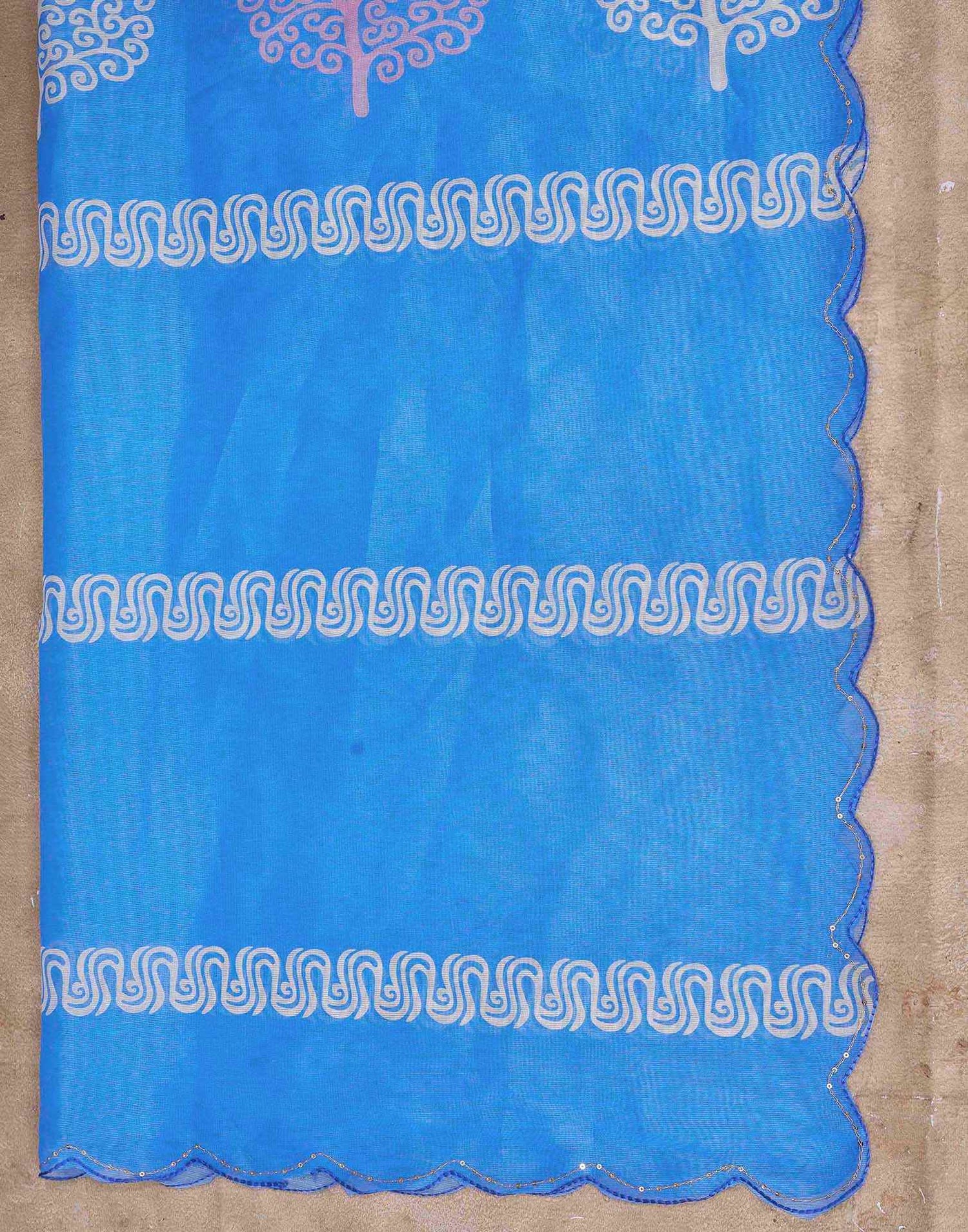 Blue Chanderi Printed Saree