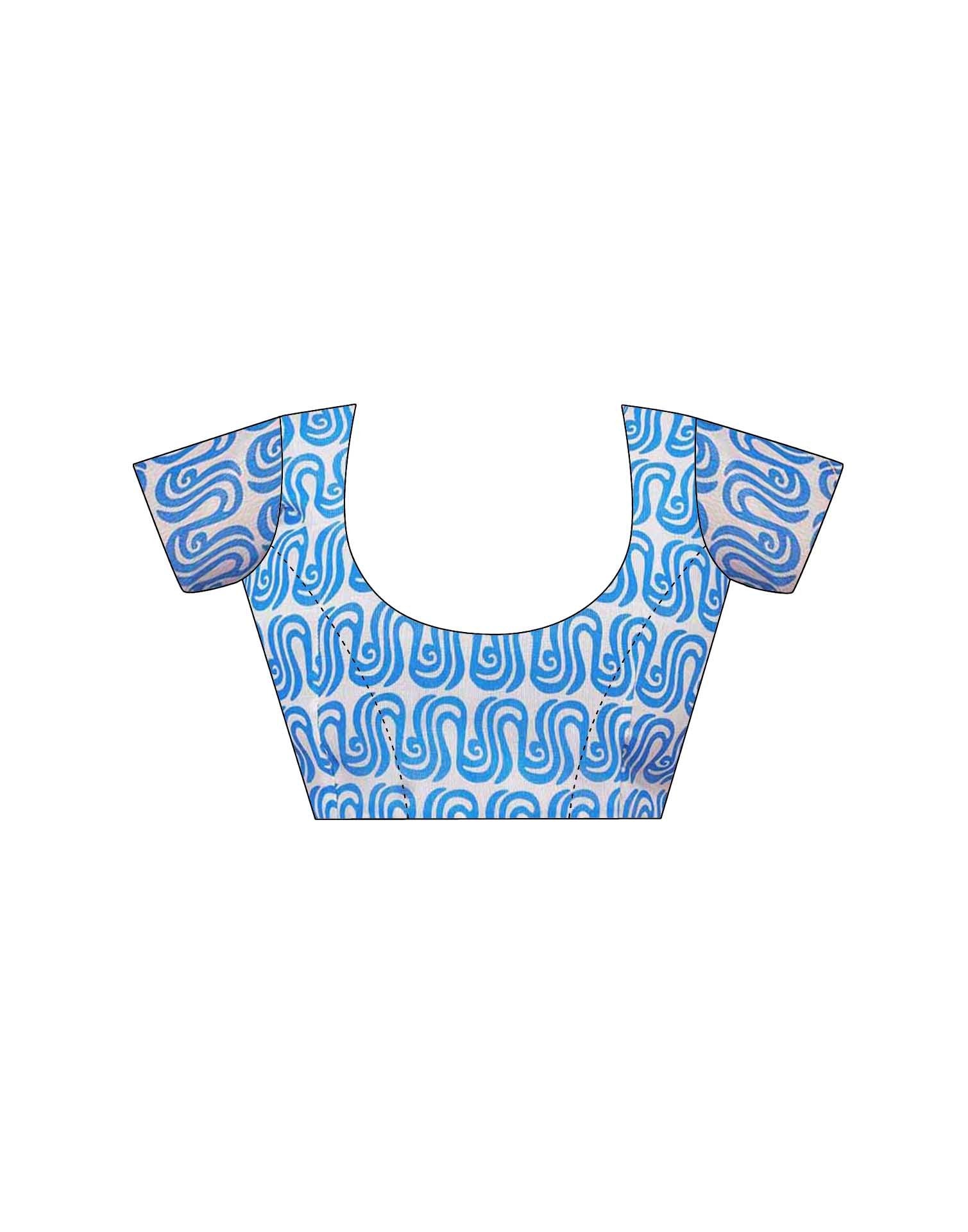 Blue Chanderi Printed Saree